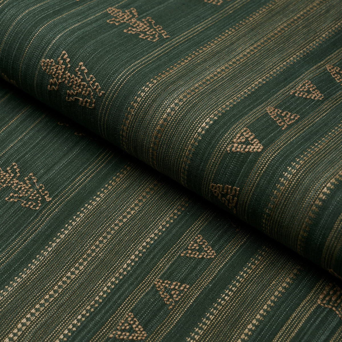 Schumacher Nima Embroidered Jungle Green Linen Luxury Designer Throw Pillow Cover Close Up