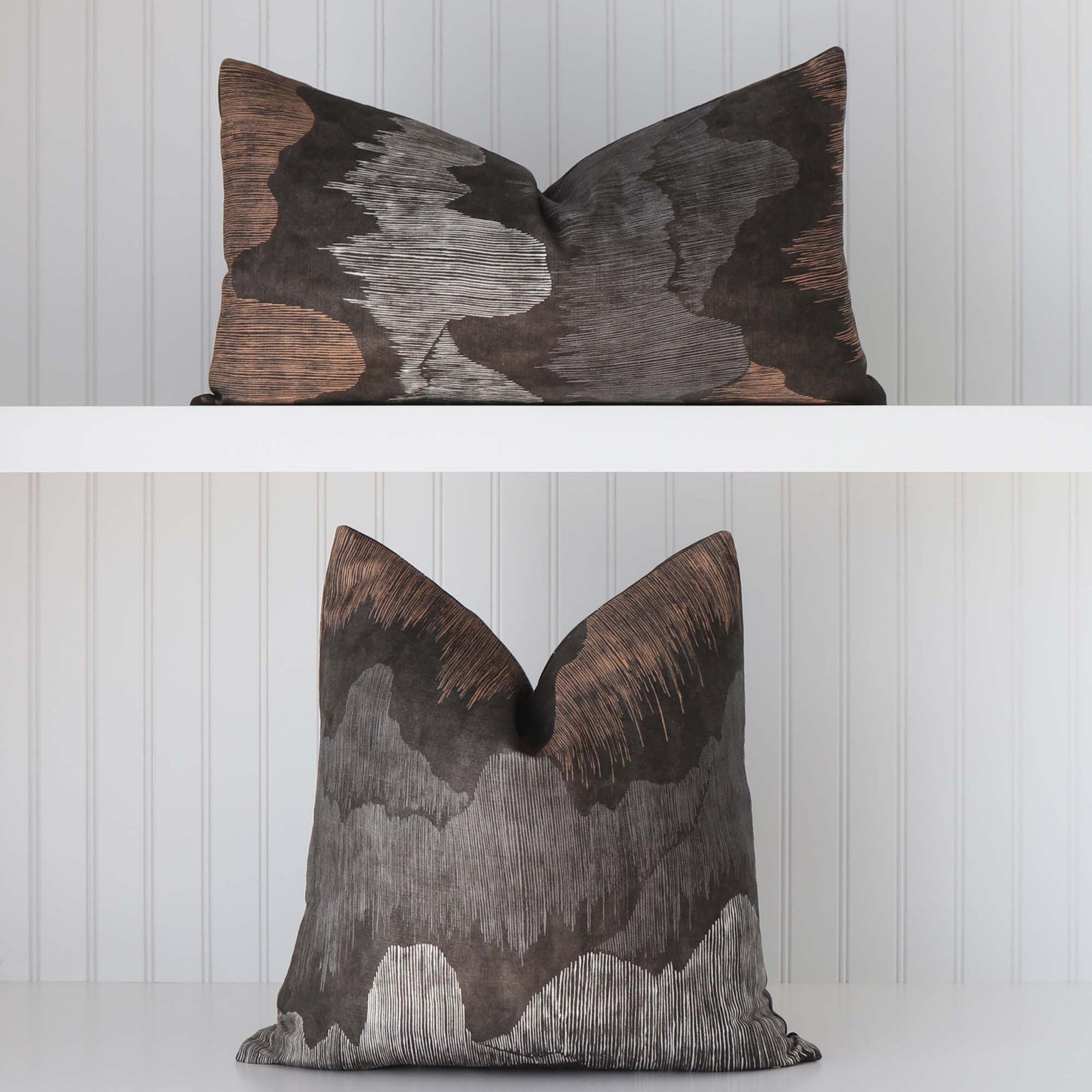 Kelly Wearstler Cascadia Noir Grey Modern Chinoiserie Designer Luxury Throw Pillow Cover Available in Square and Lumbar Sizes
