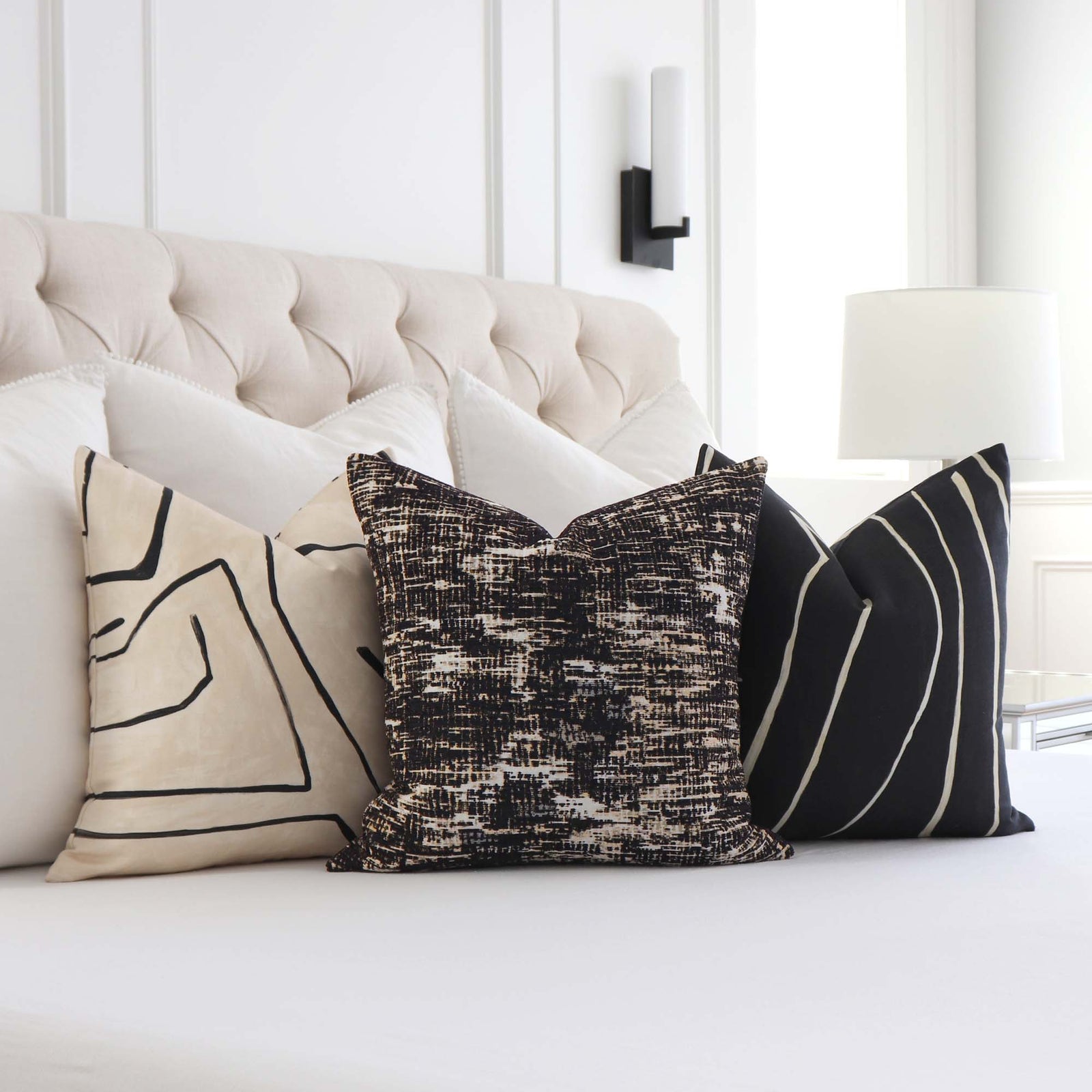 Kelly Wearstler Whisk Shadow Black Textured Designer Luxury Throw Pillow Cover with Pillow Pairings