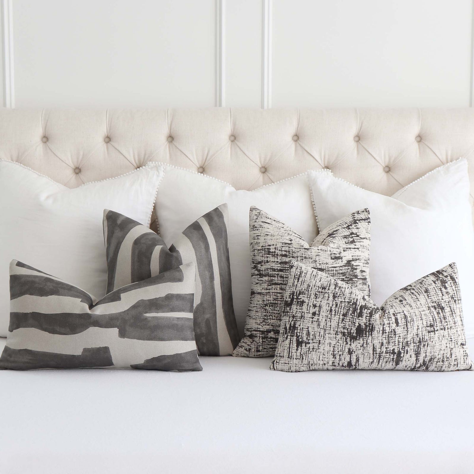 Kelly Wearstler Intargia Raven Painterly Geometric Designer Throw Pillow Cover with Coordinating Throw Pillows