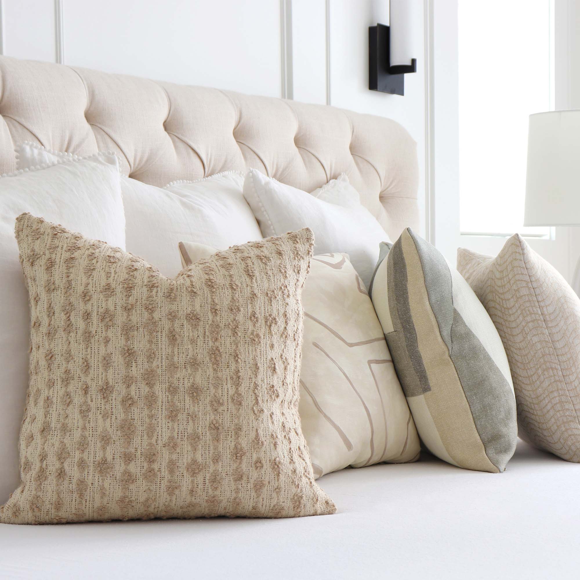 Kelly Wearstler LeeJofa Alabaster Stripe Bouclé Designer Throw Pillow Cover with Coordinating Throw Pillows