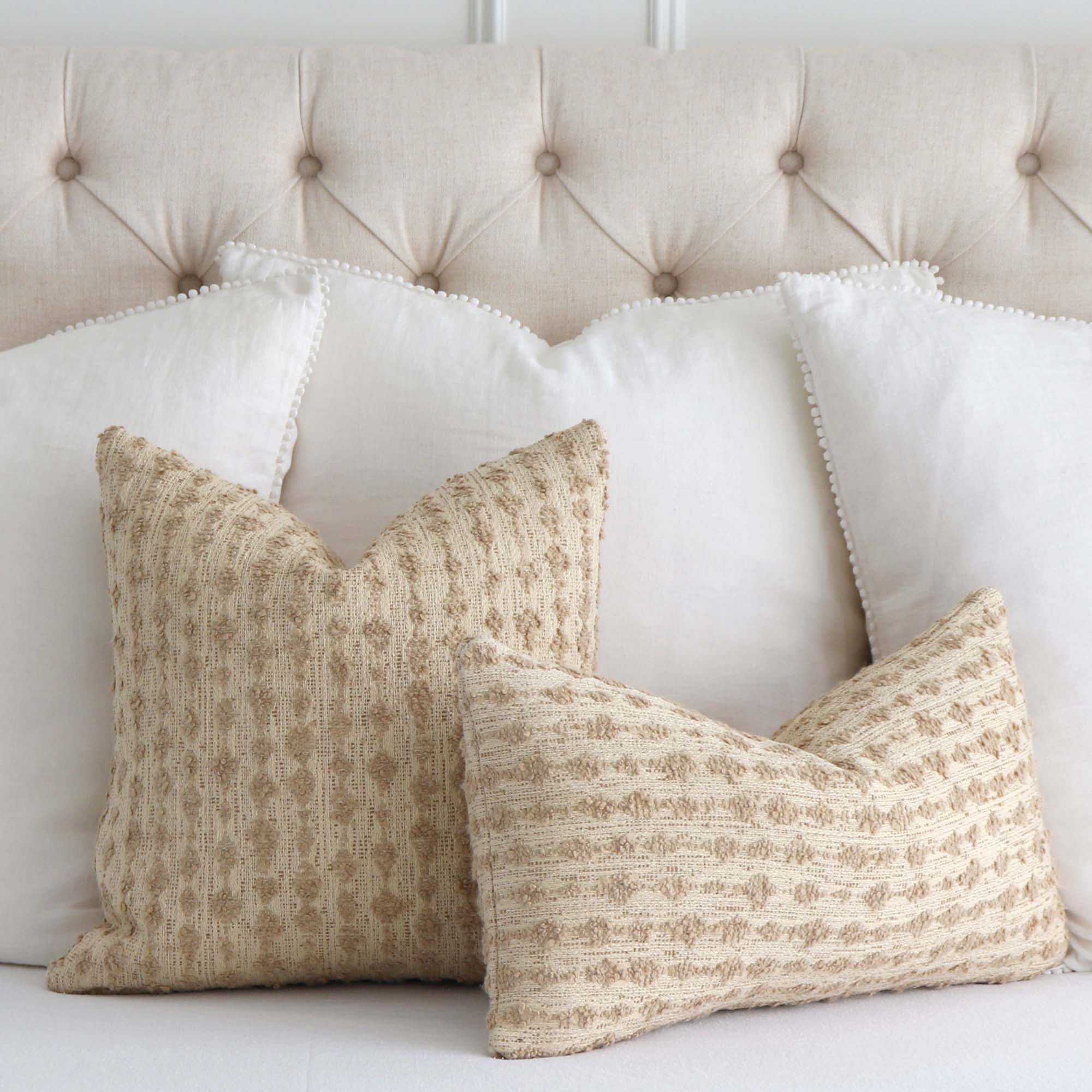 Kelly Wearstler LeeJofa Alabaster Stripe Bouclé Designer Throw Pillow Cover on Bed