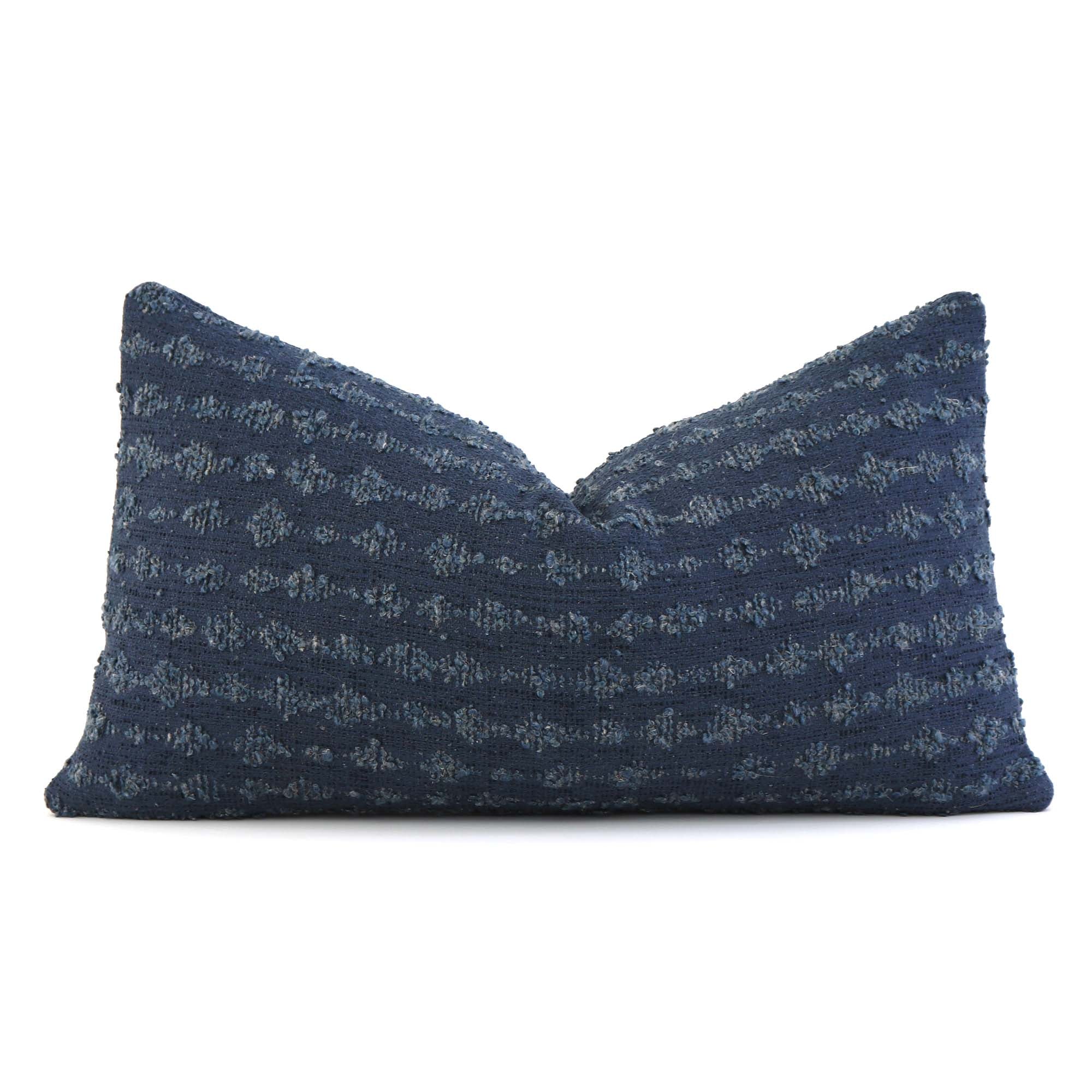 Kelly Wearstler LeeJofa Midnight Blue and Turquoise Stripe Bouclé Designer Lumbar Throw Pillow Cover