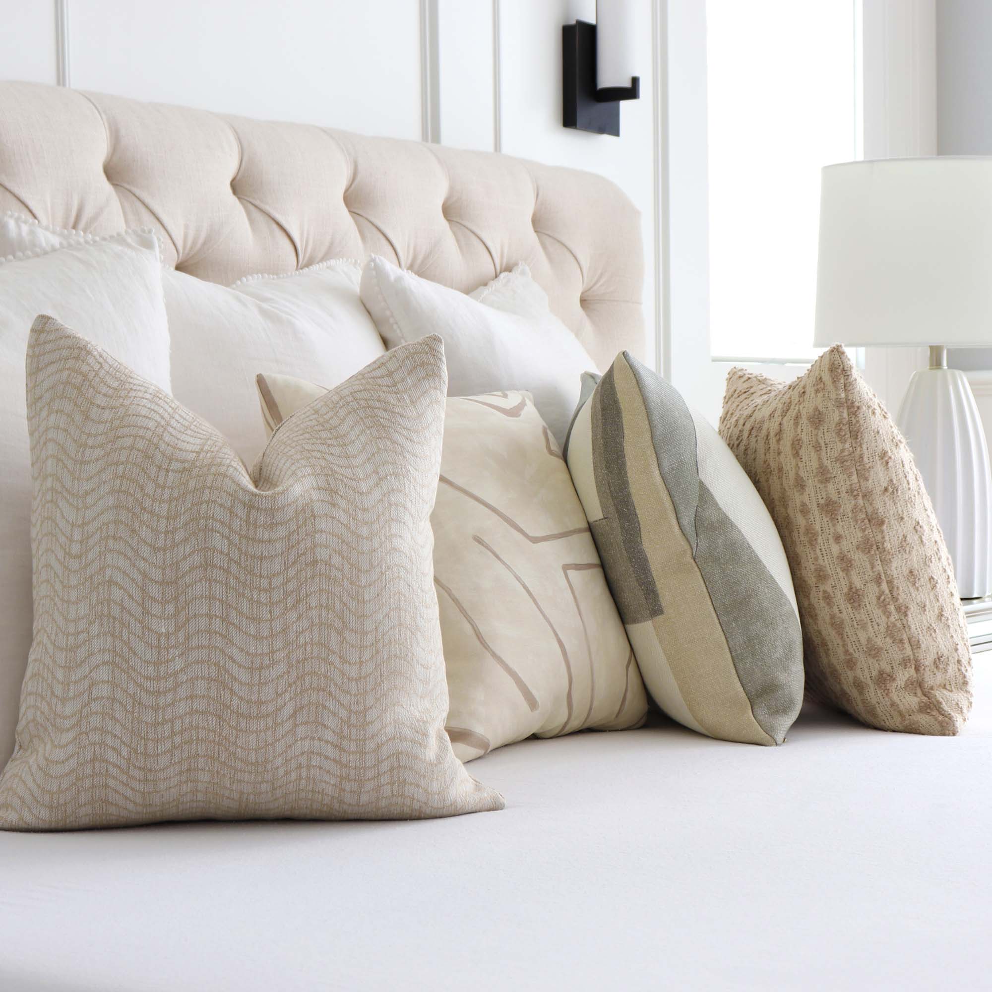 Kelly Wearstler Lee Jofa Dadami Honey Tan Woven Linen Striped Designer Throw Pillow Cover with Coordinating Throw Pillows