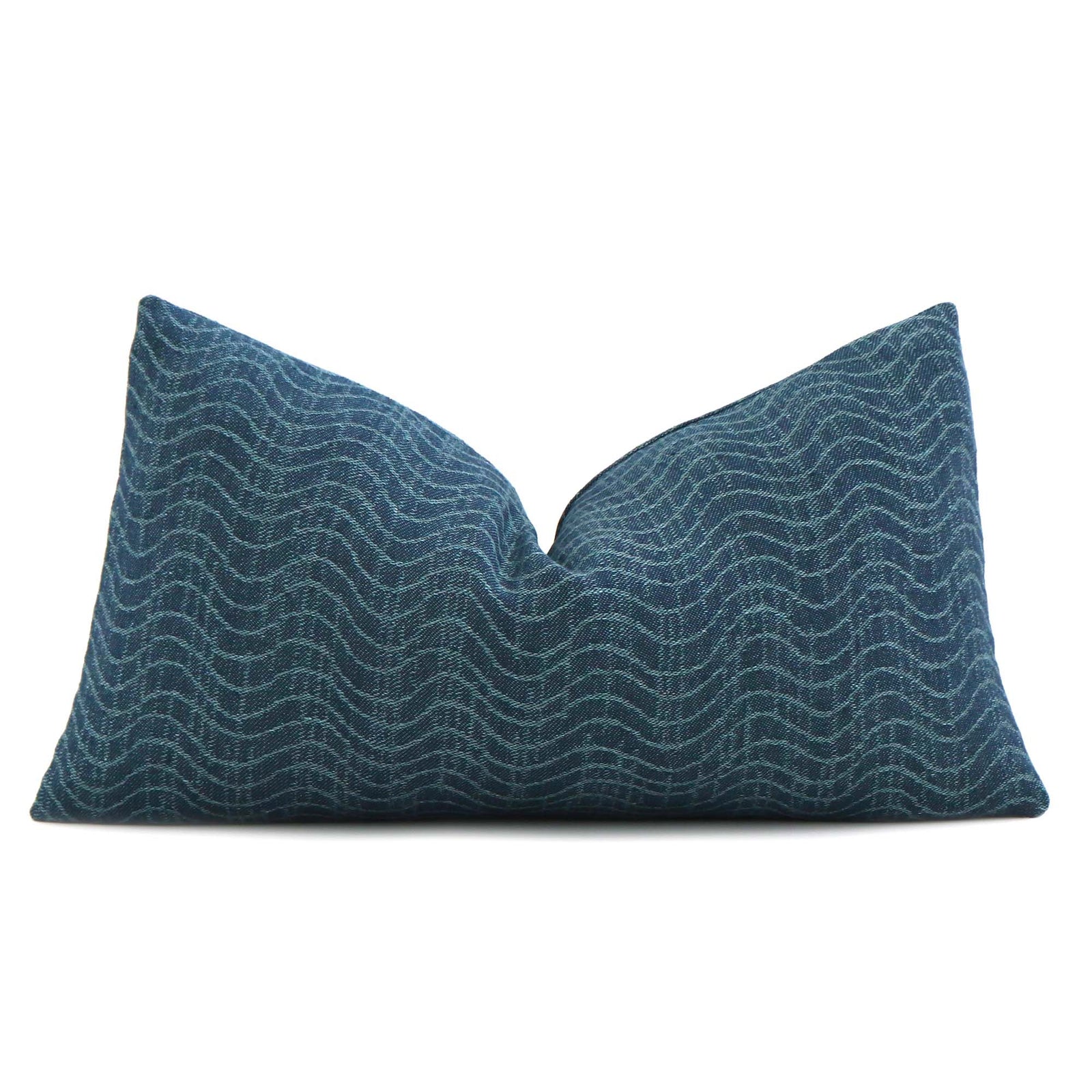 Kelly Wearstler LeeJofa Dadami Marlin Cobalt Denim Blue Woven Linen Striped Designer Lumbar Throw Pillow Cover