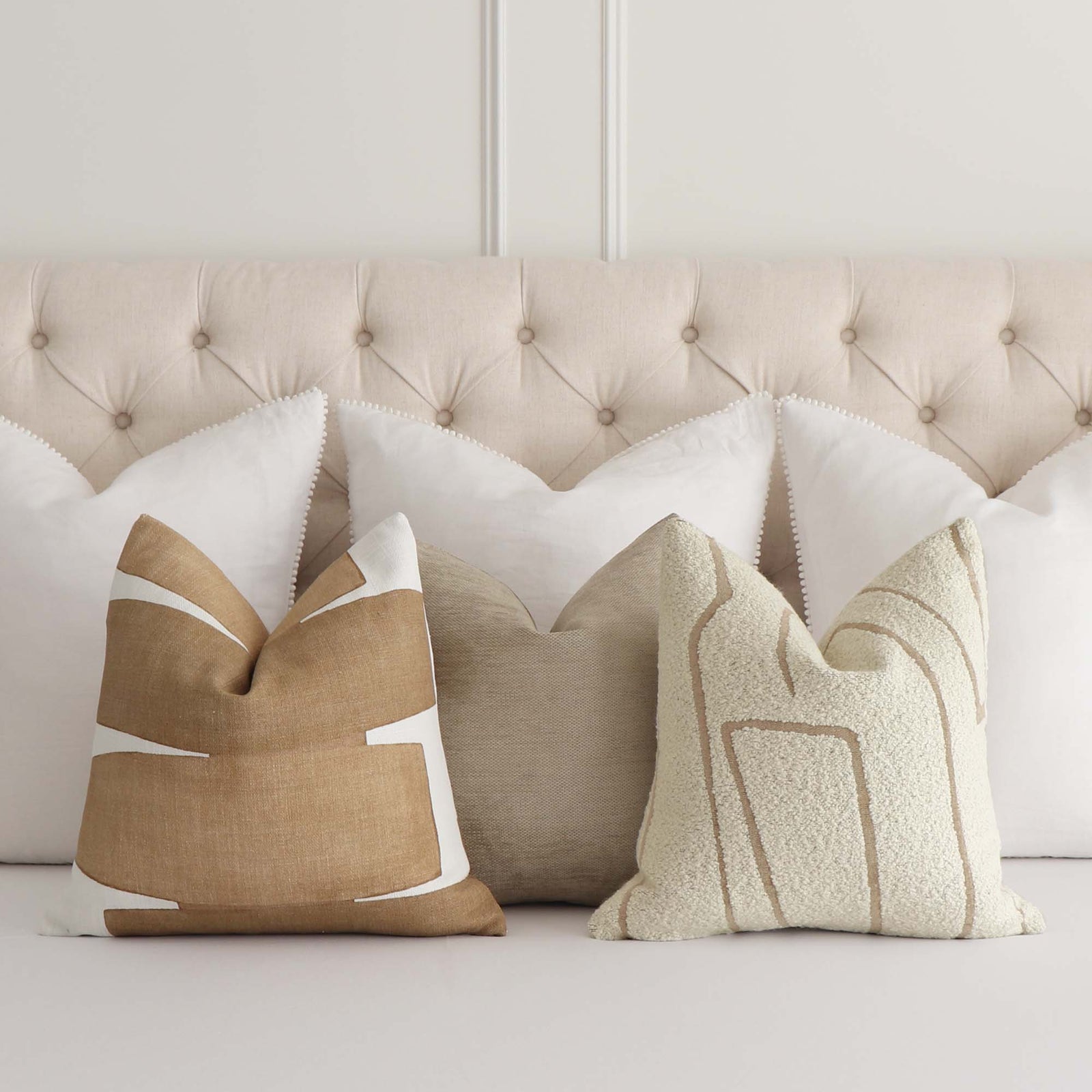 Kelly Wearstler Graffito Bouclé Ivory Graphic Designer Throw Pillow Cover with Complementing Throw Pillows