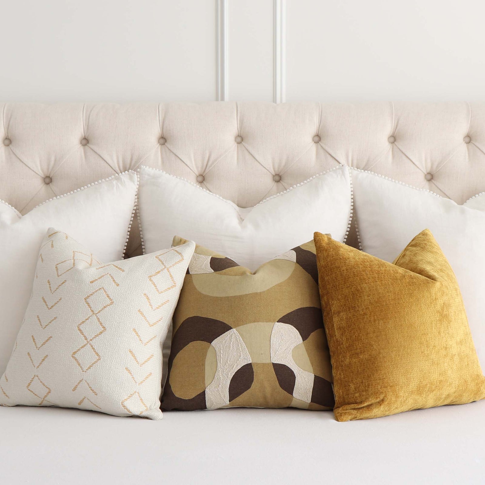 Schumacher Conrad Embroidered Ochre Brown Designer Luxury Throw Pillow Cover with Coordinating Throw Pillows