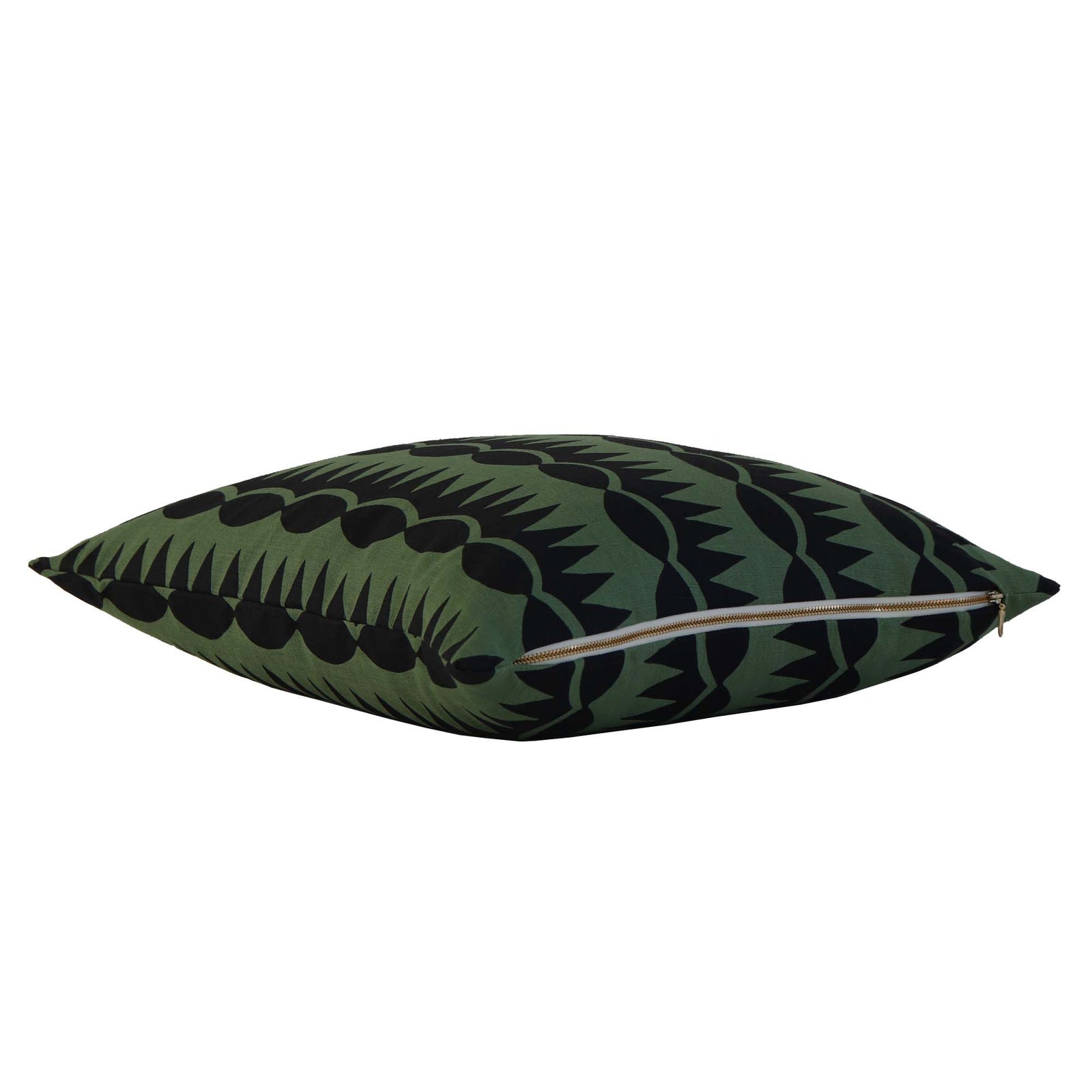 Schumacher Dagger Stripe Green Geometric Stripe Designer Throw Pillow Cover with Exposed Brass Gold Zipper