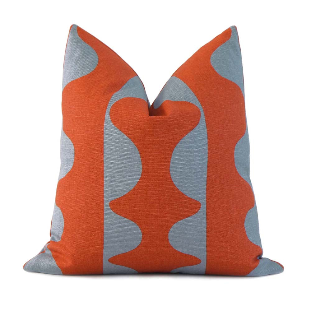 Schumacher Hadiya Williams Drift Hand Printed Currant Orange and Turquoise Geometric Stripe Designer Throw Pillow Cover