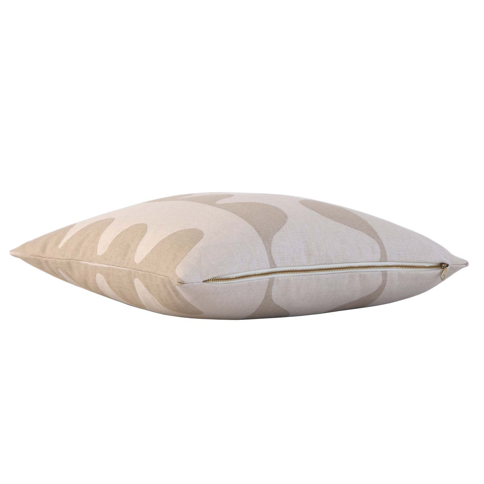 Schumacher Hadiya Williams Drift Hand Painted Wafer Beige and Cream Luxury Designer Throw Pillow Cover with Exposed Brass Zipper