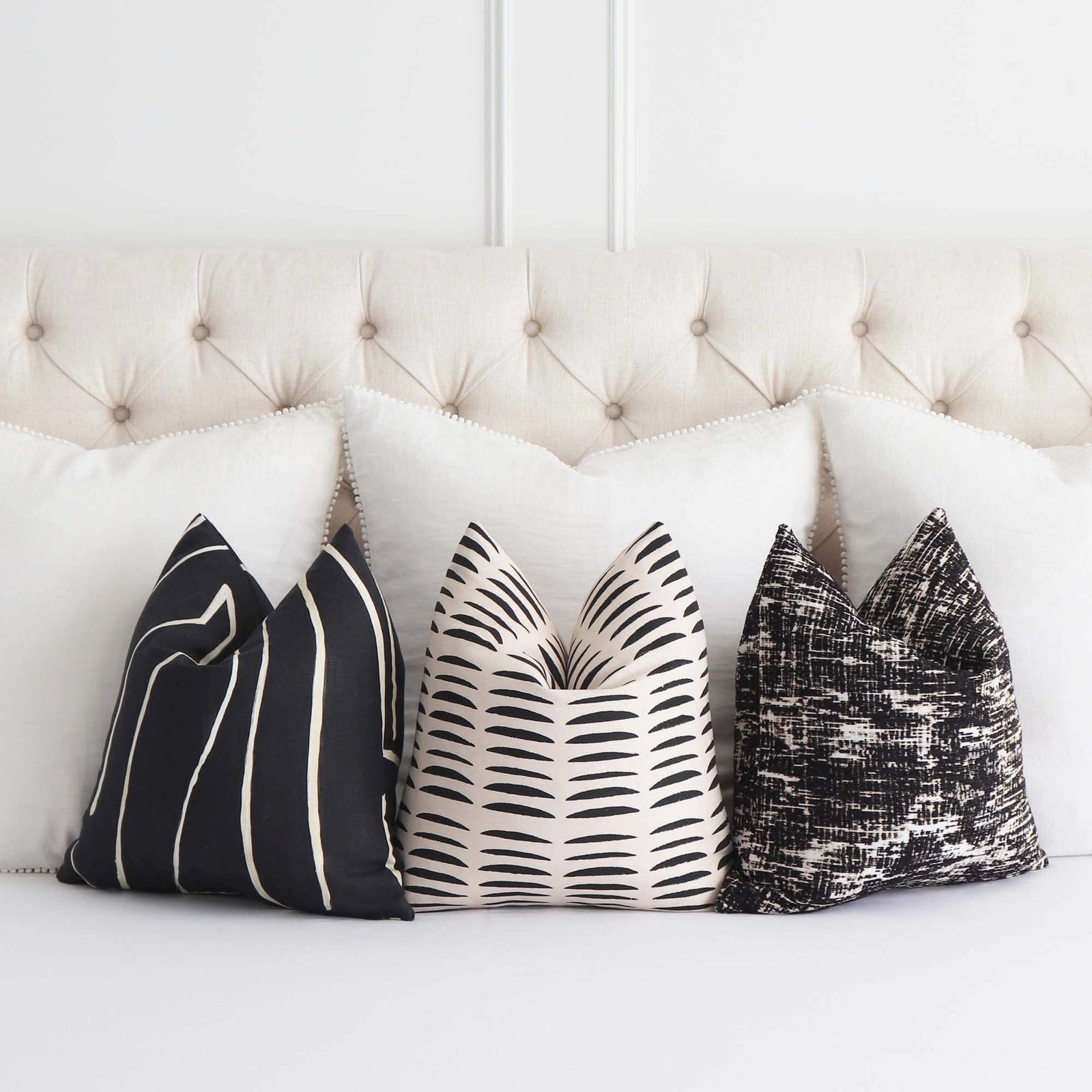 Schumacher Hadiya Williams Parable Charcoal Hand Block Print Graphic Designer Throw Pillow Cover with Coordinating Throw Pillows