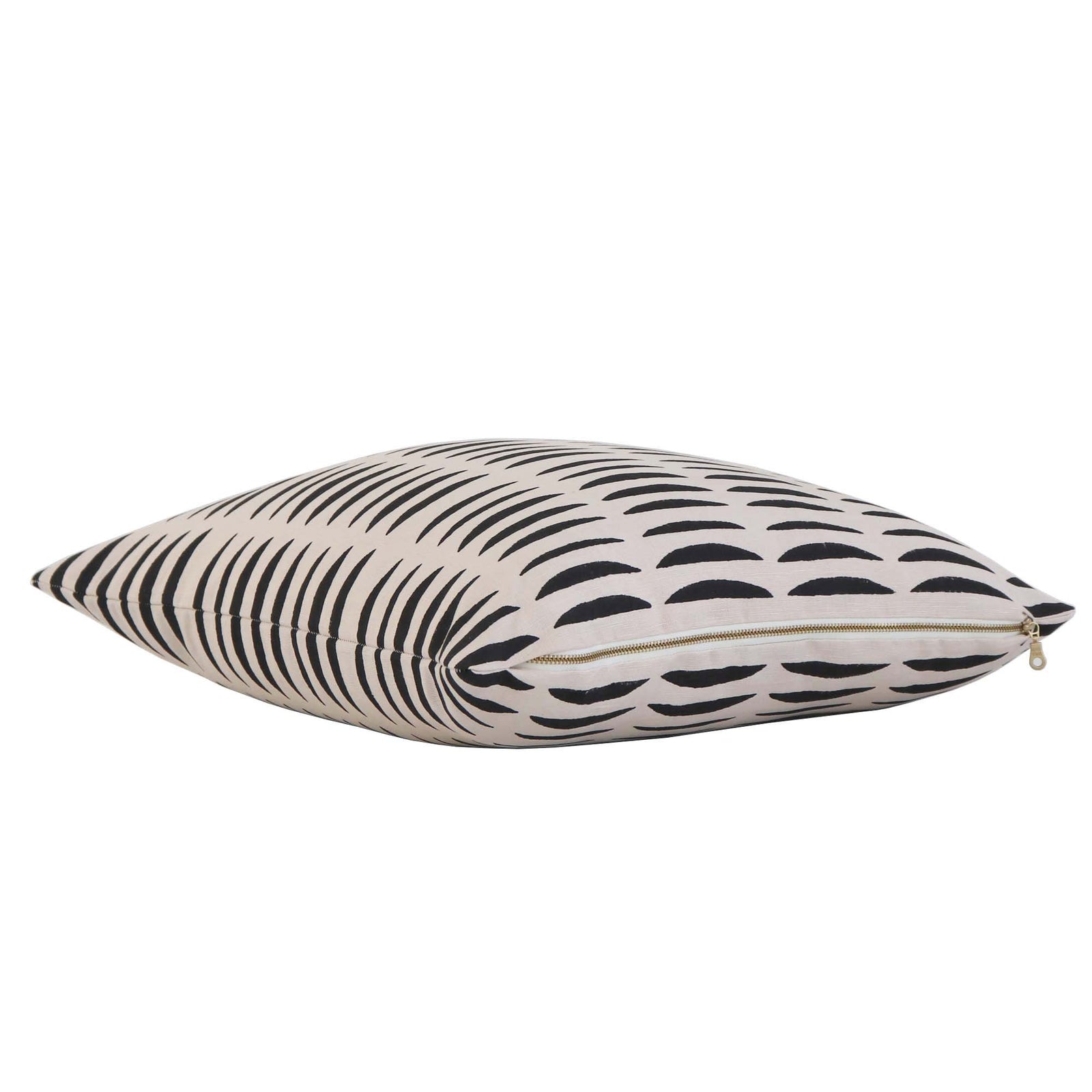 Schumacher Hadiya Williams Parable Charcoal Hand Block Print Graphic Designer Throw Pillow Cover with Exposed Brass Zipper