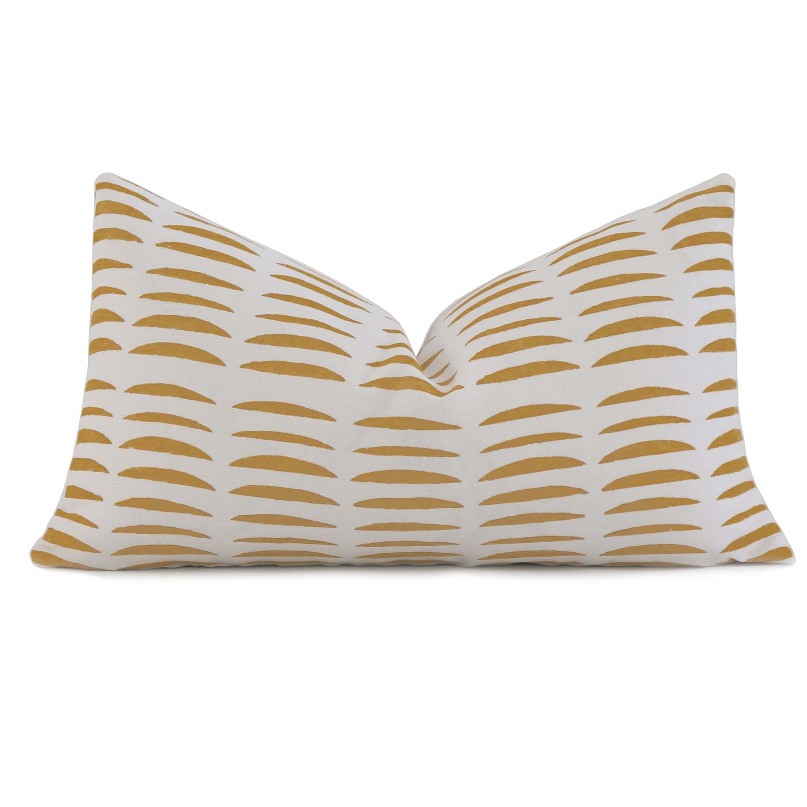 Schumacher Hadiya Williams Parable Hand Stamped Block Ginger Yellow Abstract Stripe Luxury Lumbar Throw Pillow Cover