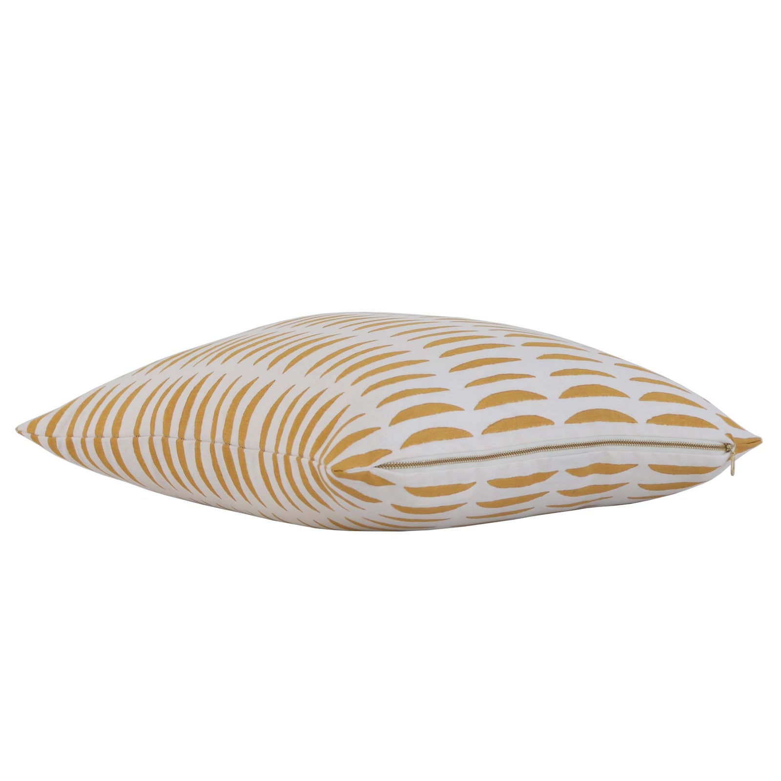 Schumacher Hadiya Williams Parable Hand Stamped Block Ginger Yellow Abstract Stripe Luxury Throw Pillow Cover with Exposed Brass Gold Zipper