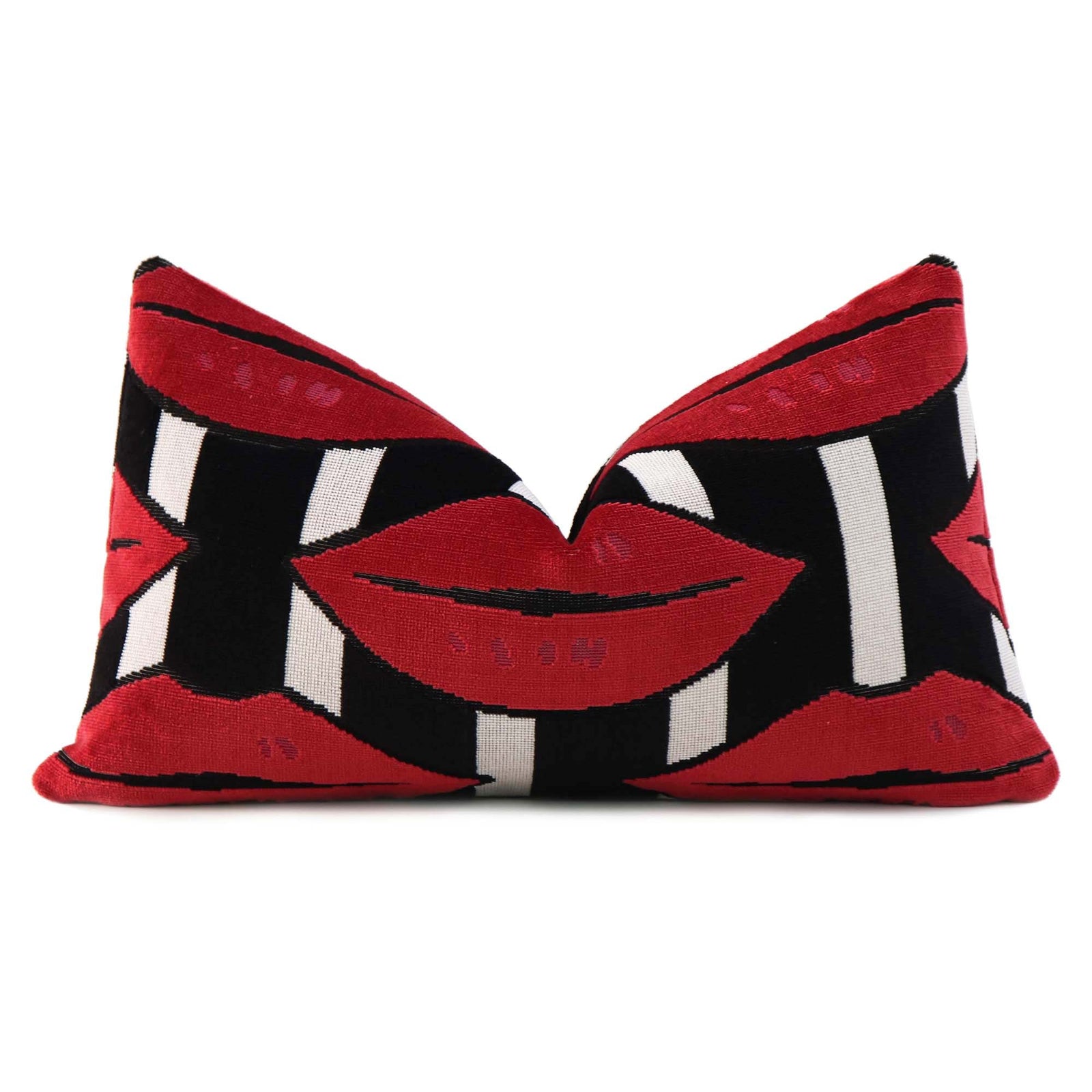 Schumacher Johnson Hartig Amuse Bouche Big Lip Print Lumbar Throw Pillow Cover in Lipstick Red, Black and White