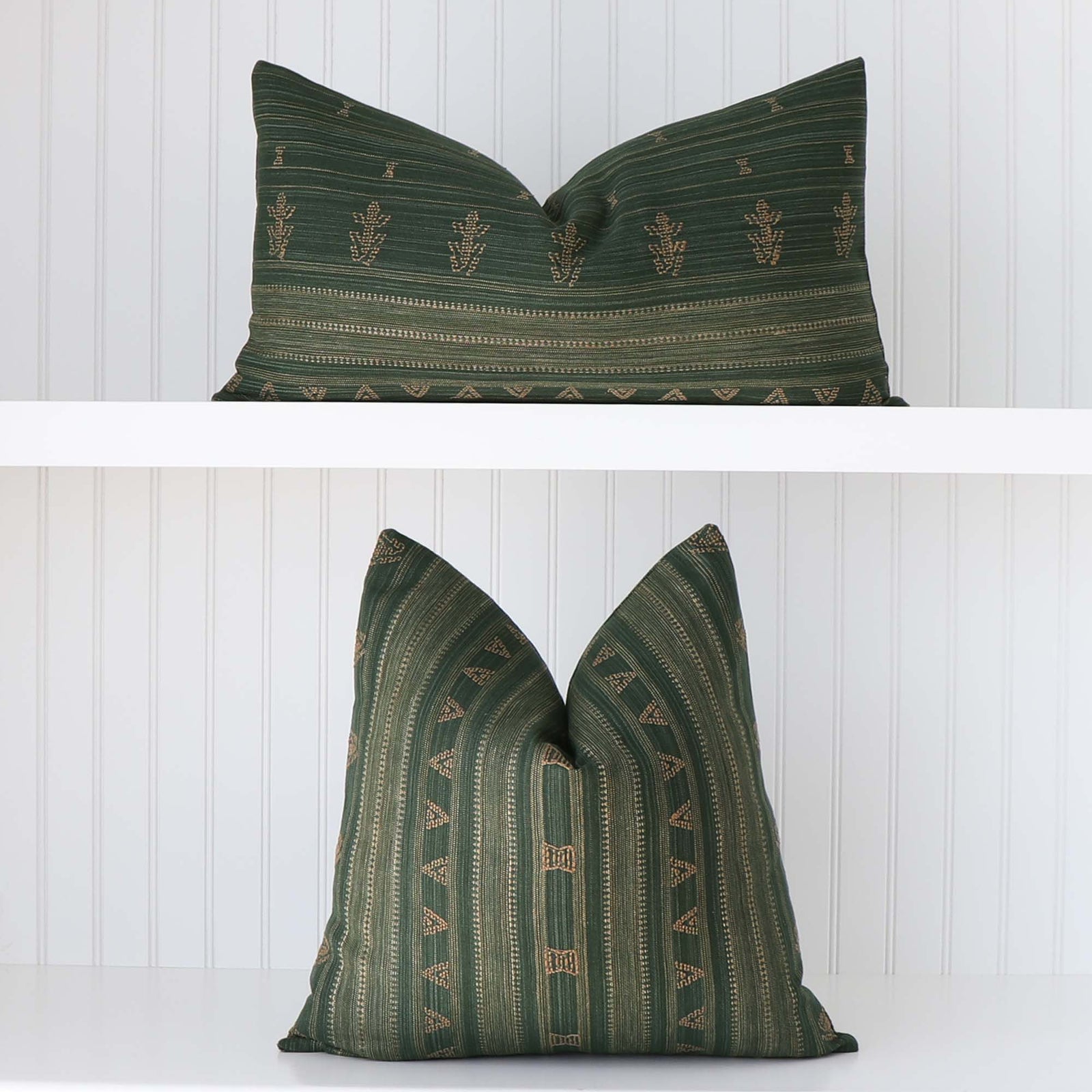 Schumacher Nima Embroidered Jungle Green Linen Luxury Designer Throw Pillow Cover Available in Square and Lumbar Sizes
