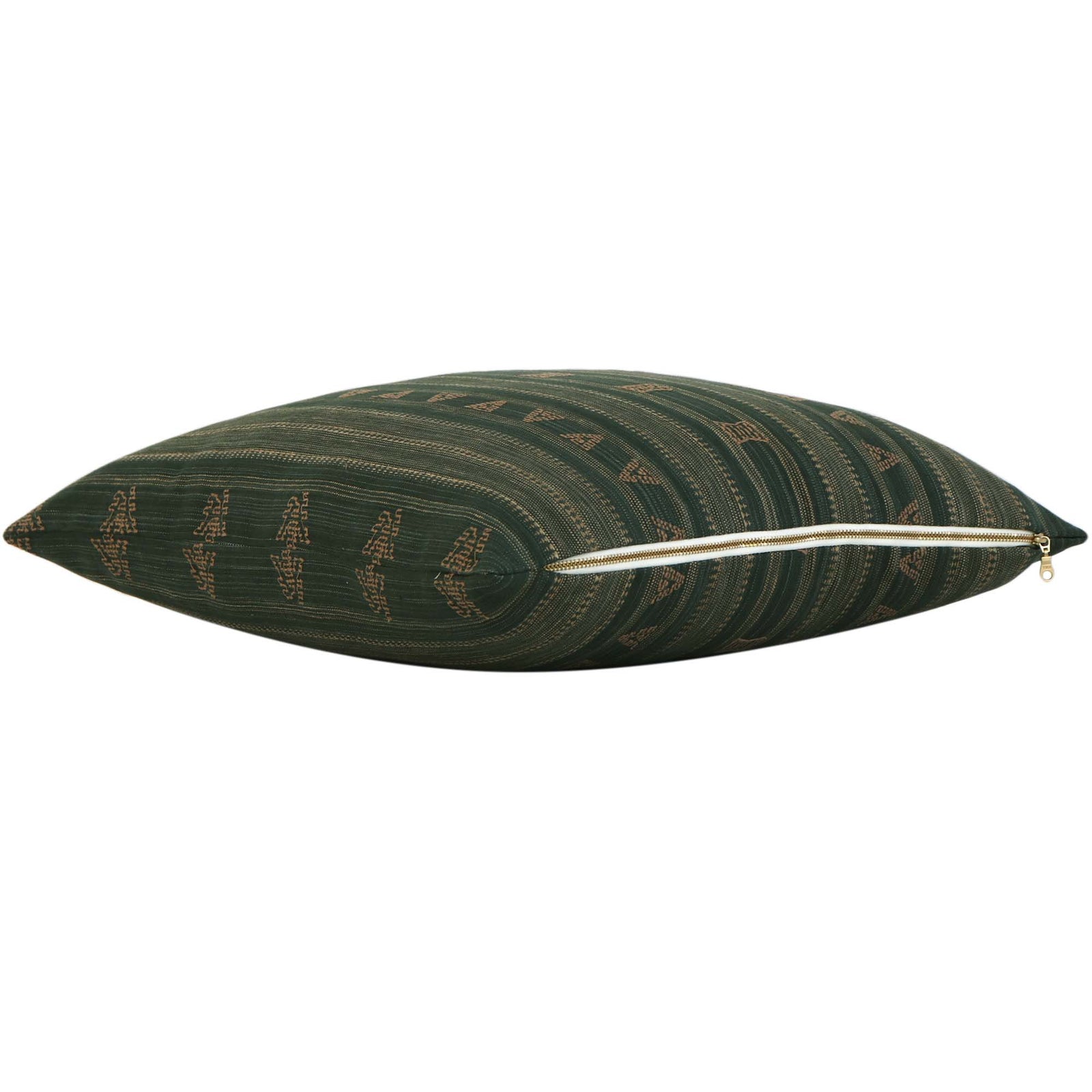 Schumacher Nima Embroidered Jungle Green Linen Luxury Designer Throw Pillow Cover with Exposed Brass Gold Zipper