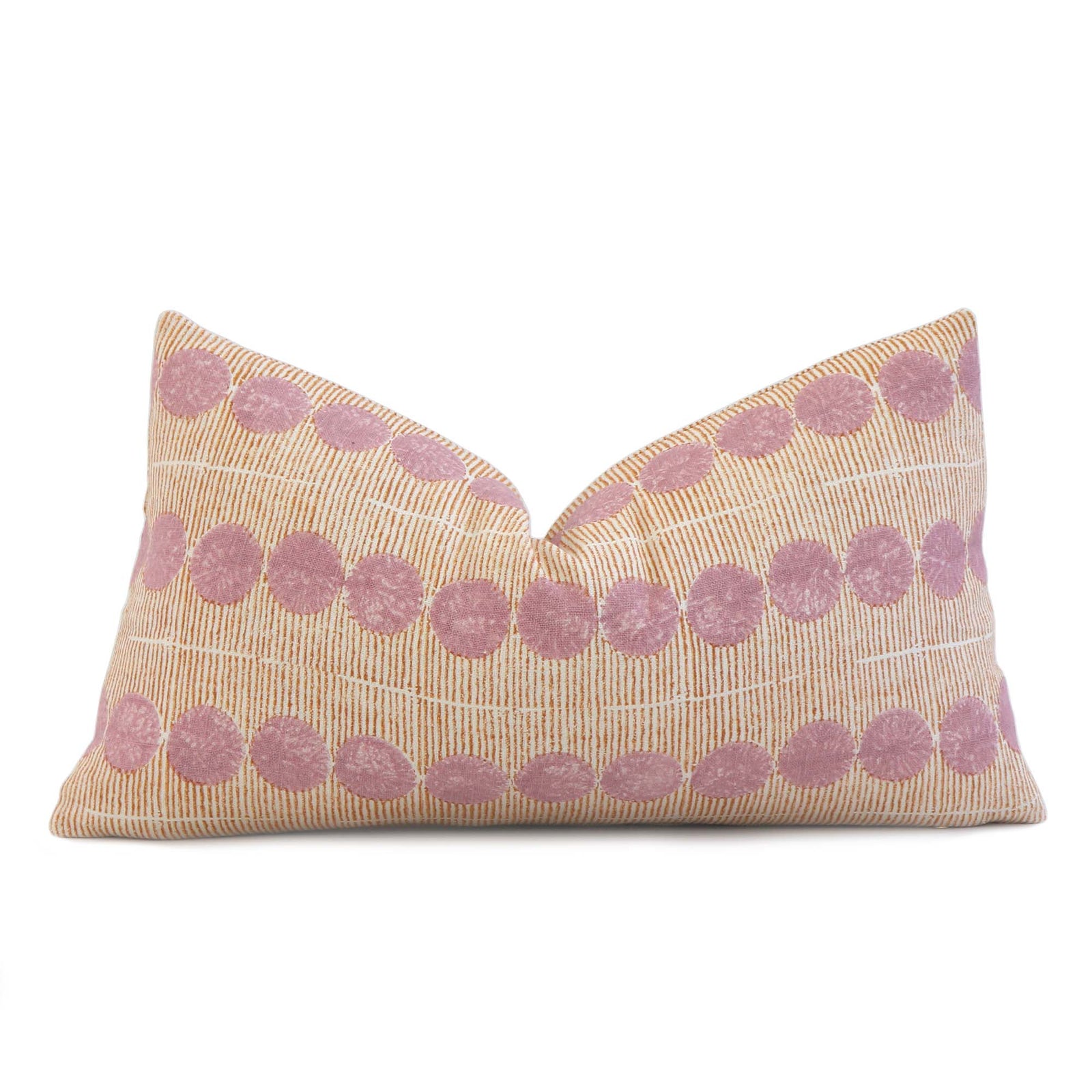 Schumacher Molly Mahon Sun Rise Rose Copper Hand Block Print Circle Orbs Linen Designer Luxury Lumbar Throw Pillow Cover