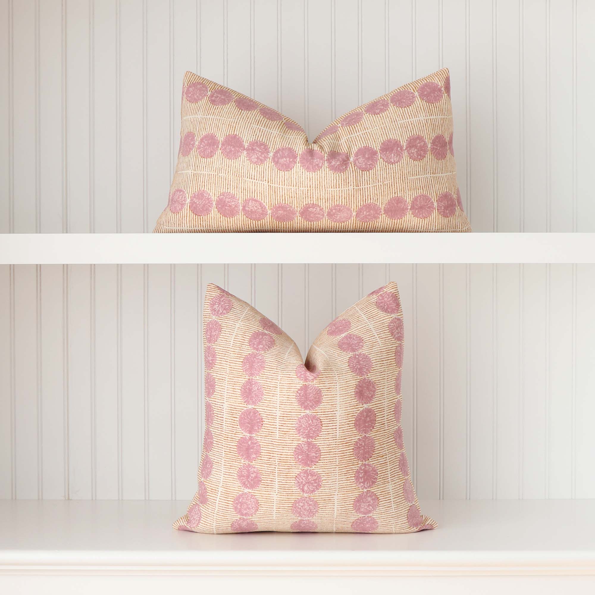 Schumacher Molly Mahon Sun Rise Rose Copper Hand Block Print Circle Orbs Linen Designer Luxury Throw Pillow Cover