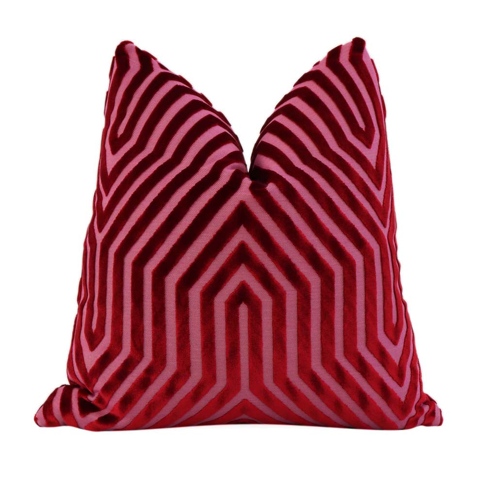 Schumacher Vanderbilt Pink Fuchsia Cut Velvet Designer Luxury Decorative Throw Pillow Cover