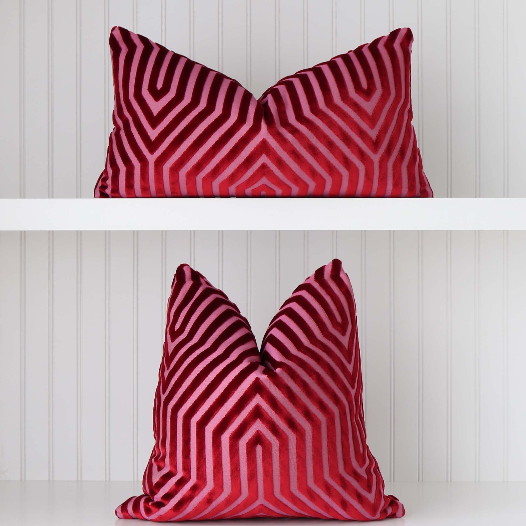 Schumacher Vanderbilt Pink Fuchsia Cut Velvet Designer Luxury Decorative Throw Pillow Cover Available in Square and Lumbar Sizes