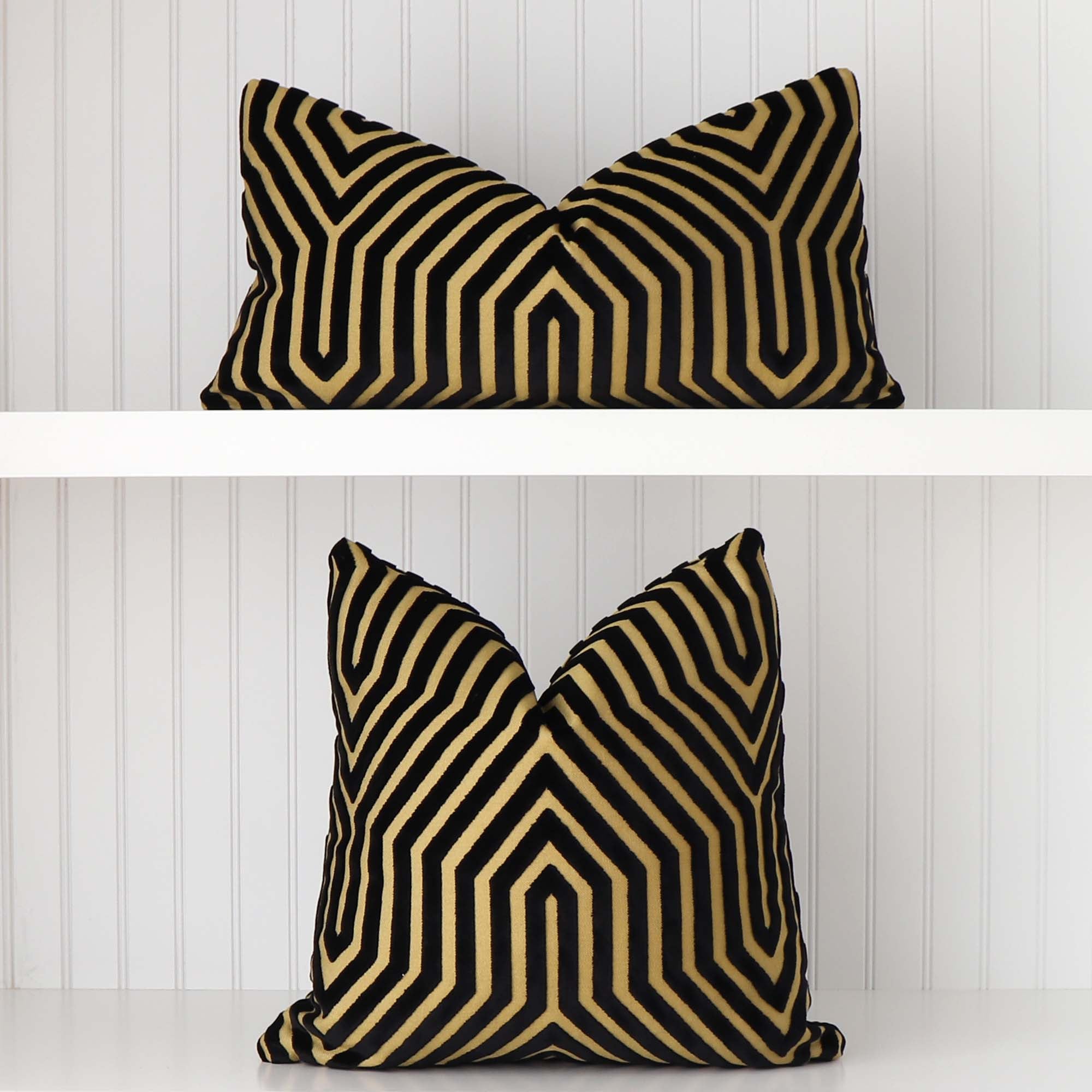 Schumacher Vanderbilt Velvet Tortoise Black Gold Cut Velvet Designer Luxury Decorative Throw Pillow Cover in Square and Lumbar Sizes