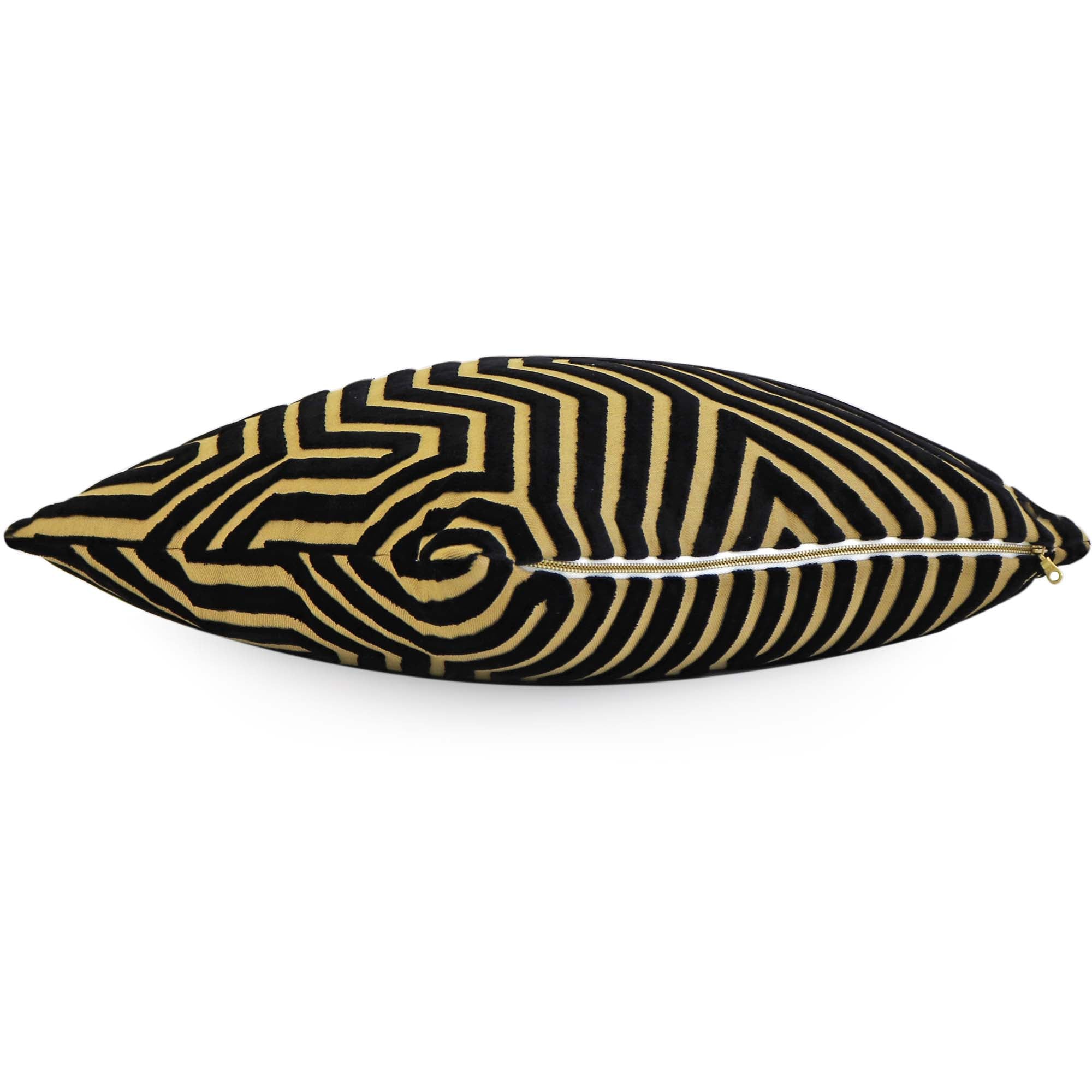 Schumacher Vanderbilt Velvet Tortoise Black Gold Cut Velvet Designer Luxury Decorative Throw Pillow Cover with YKK Brass Gold Zipper