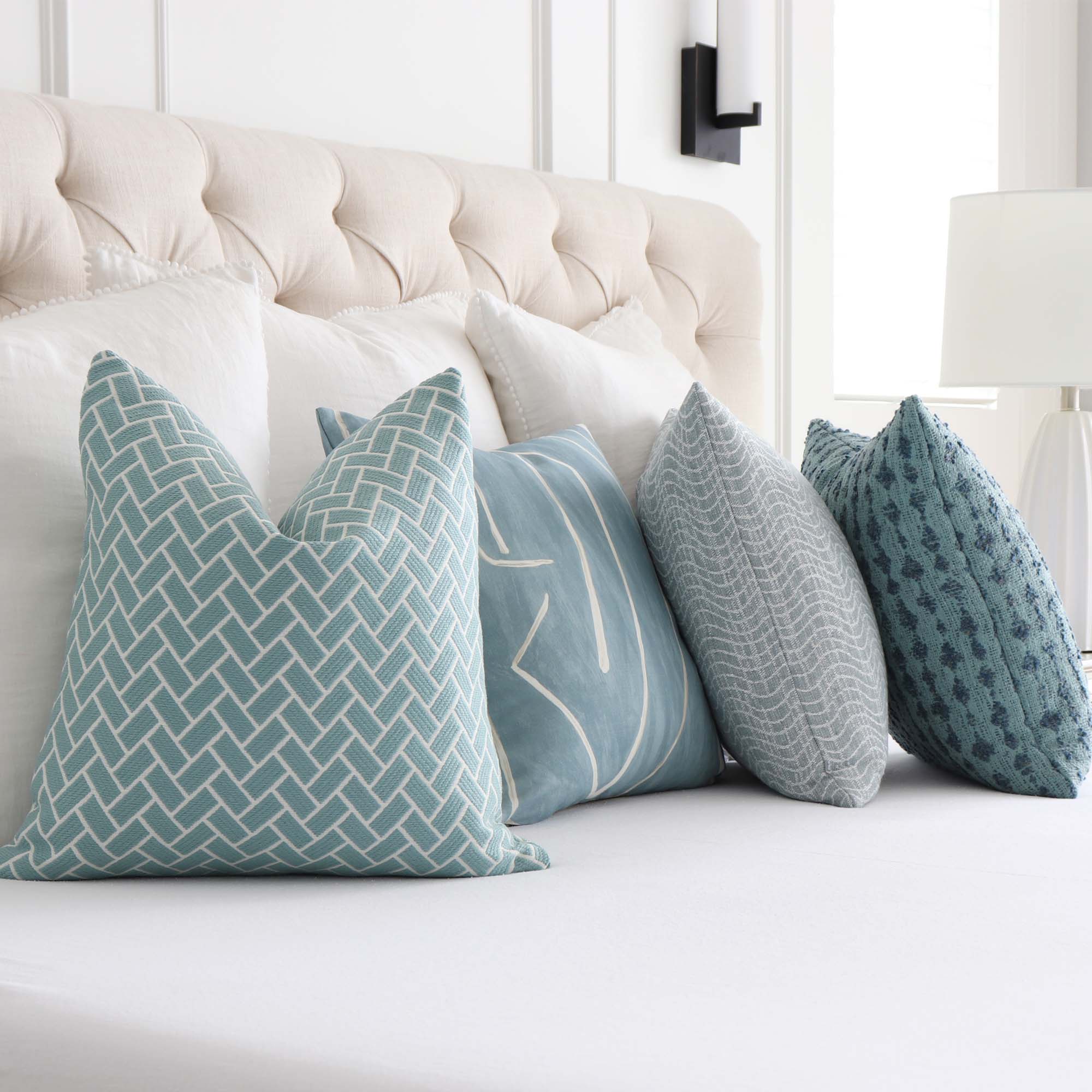 Thibaut Cobblestone Seaglass Blue Performance Textured Designer Decorative Chevron Throw Pillow Cover with Coordinating Pillows