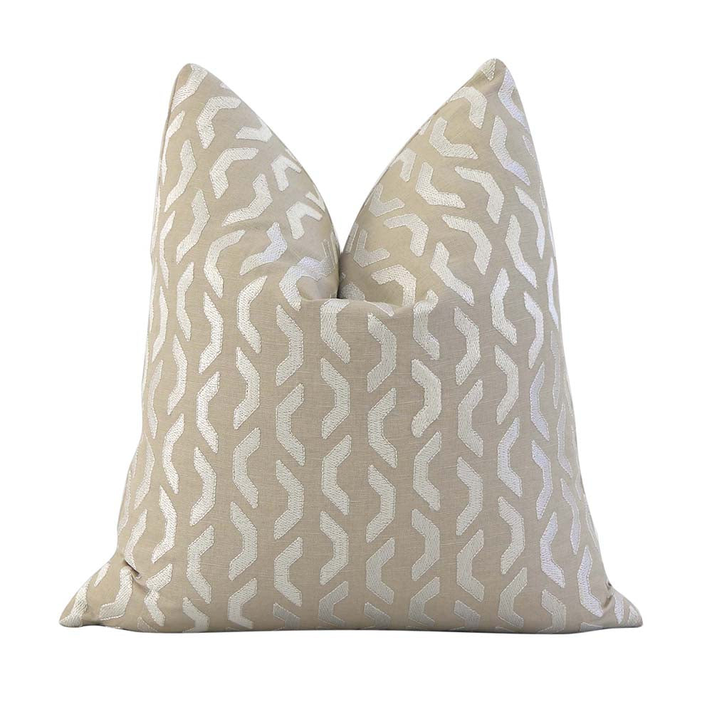 Thibaut Coronado Embroidery Beige Geometric Luxury Designer Throw Pillow Cover