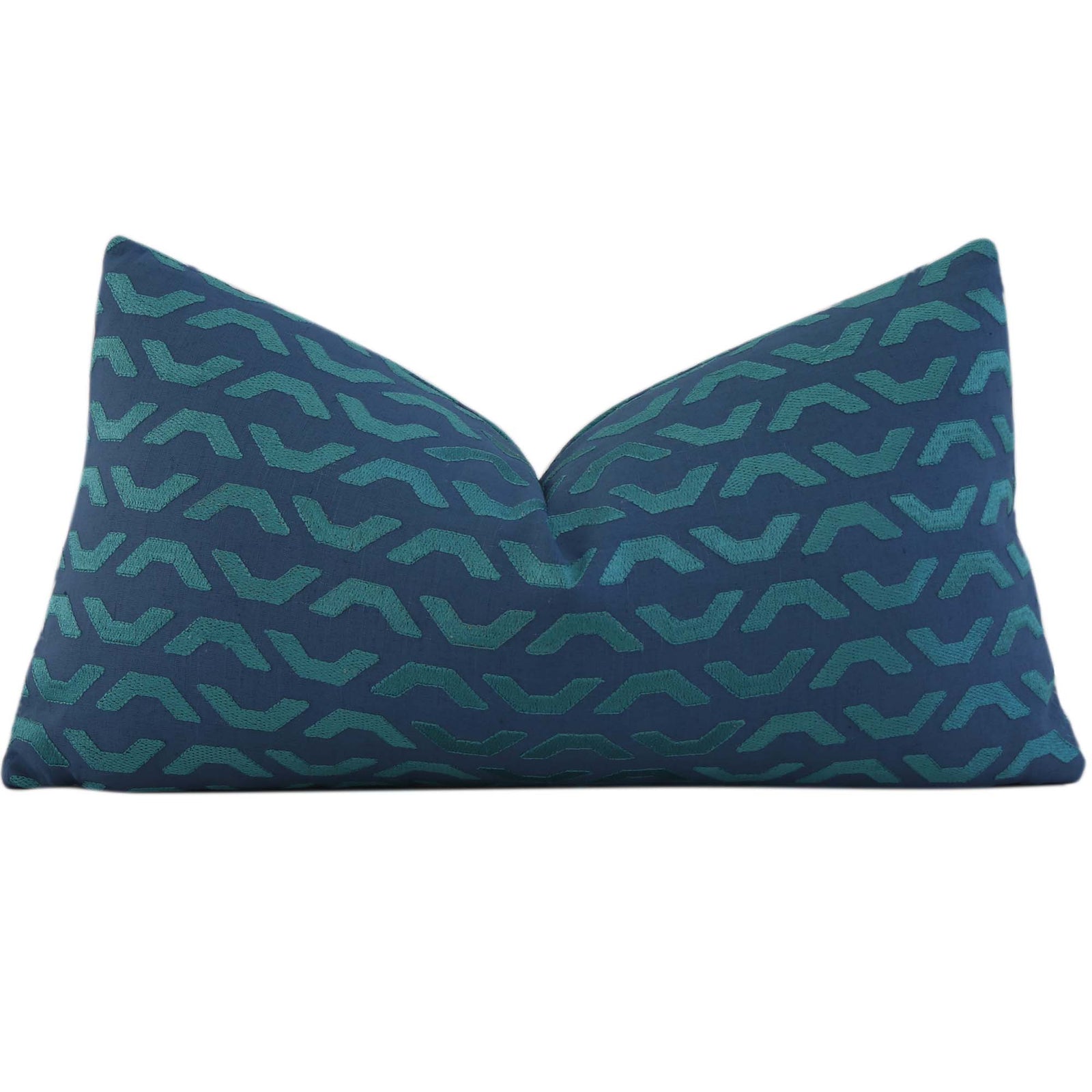 Thibaut Coronado Embroidery Blue and Teal Striped Designer Lumbar Decorative Throw Pillow