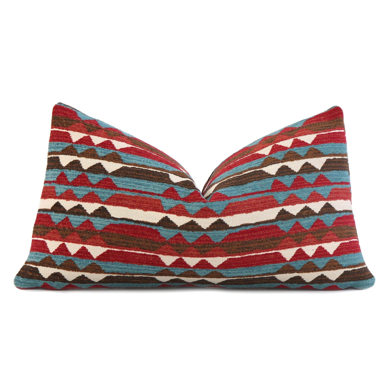 Thibaut Performance Fabric Saranac Redwood Red Turquoise Blue Woven Ikat Kilim Pattern Designer Luxury Lumbar Throw Pillow Cover