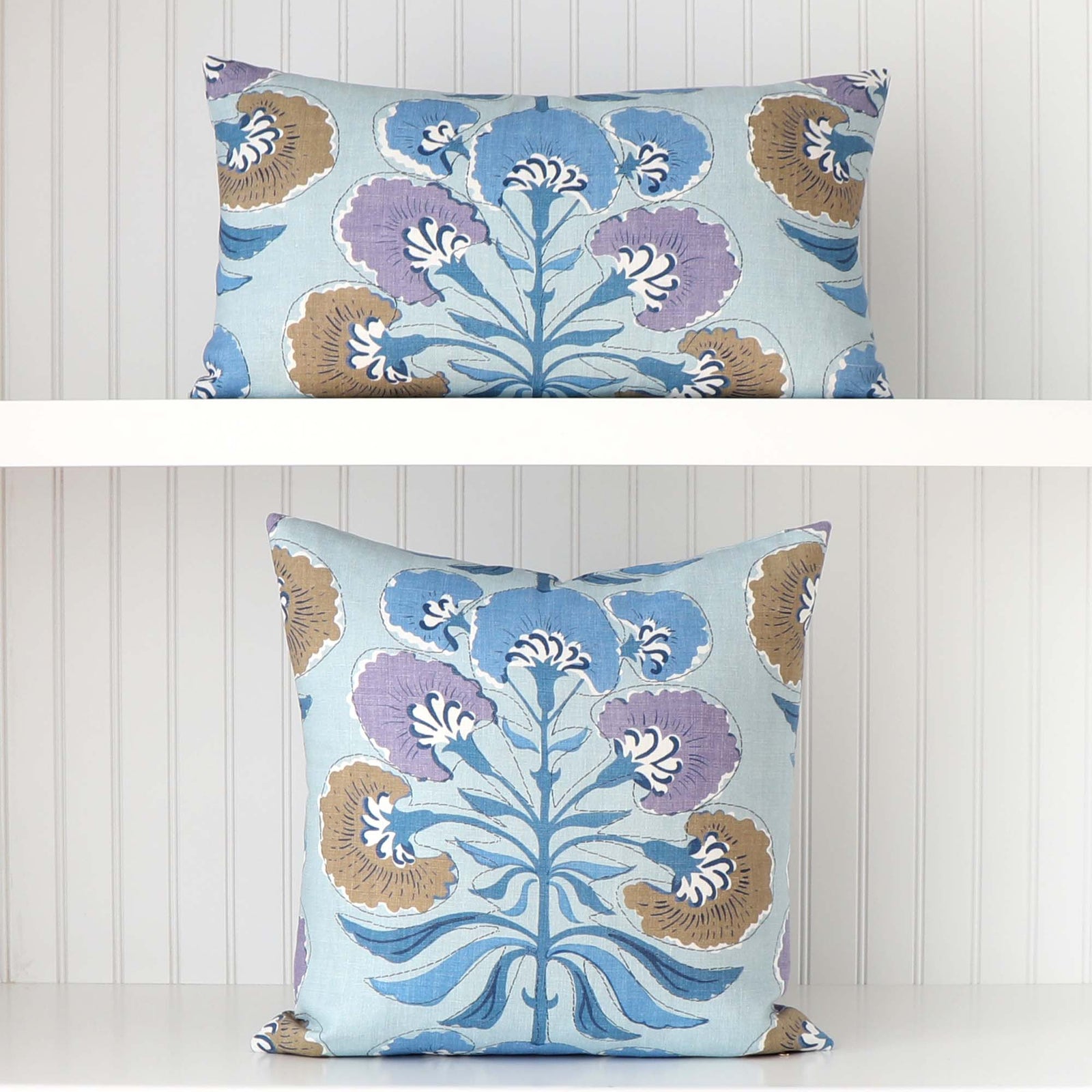 Thibaut Tybee Tree Lavender Purple Blue Floral Block Print Designer Linen Decorative Throw Pillow Cover Square and Lumbar Sizes