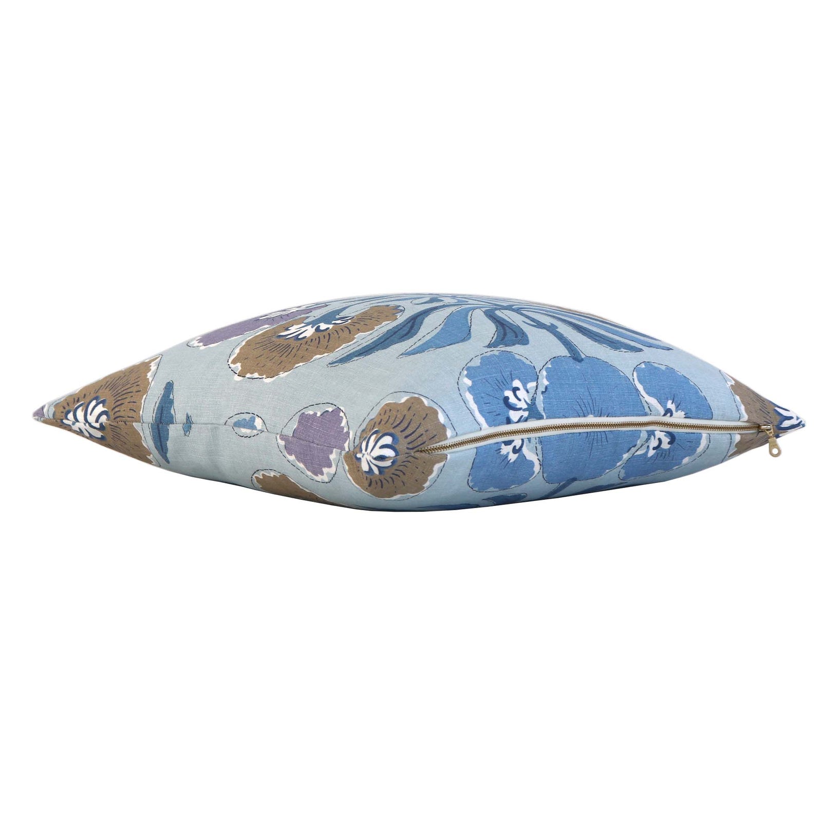 Thibaut Tybee Tree Lavender Purple Blue Floral Block Print Designer Linen Decorative Throw Pillow Cover with Exposed Brass YKK Zipper