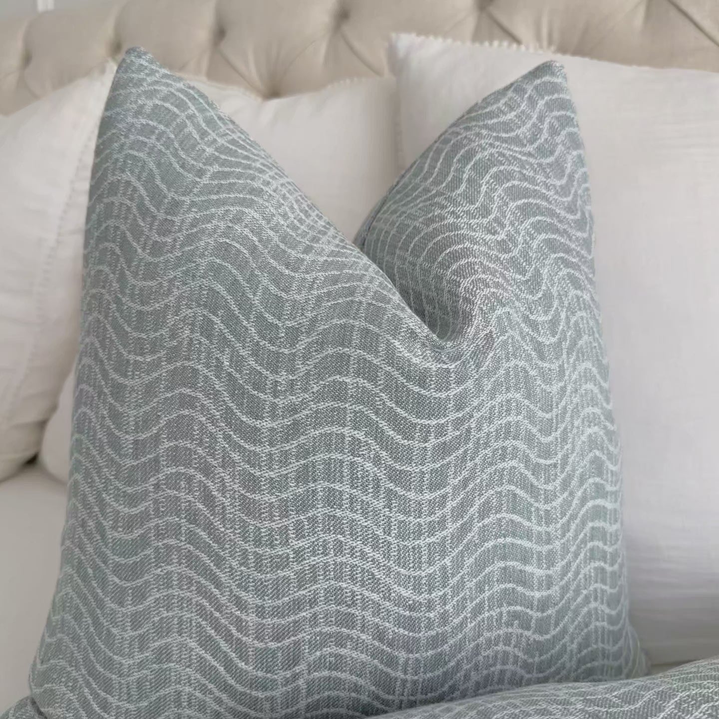 Kelly Wearstler Lee Jofa Dadami Pool Blue Woven Linen Striped Designer Throw Pillow Cover Product Video