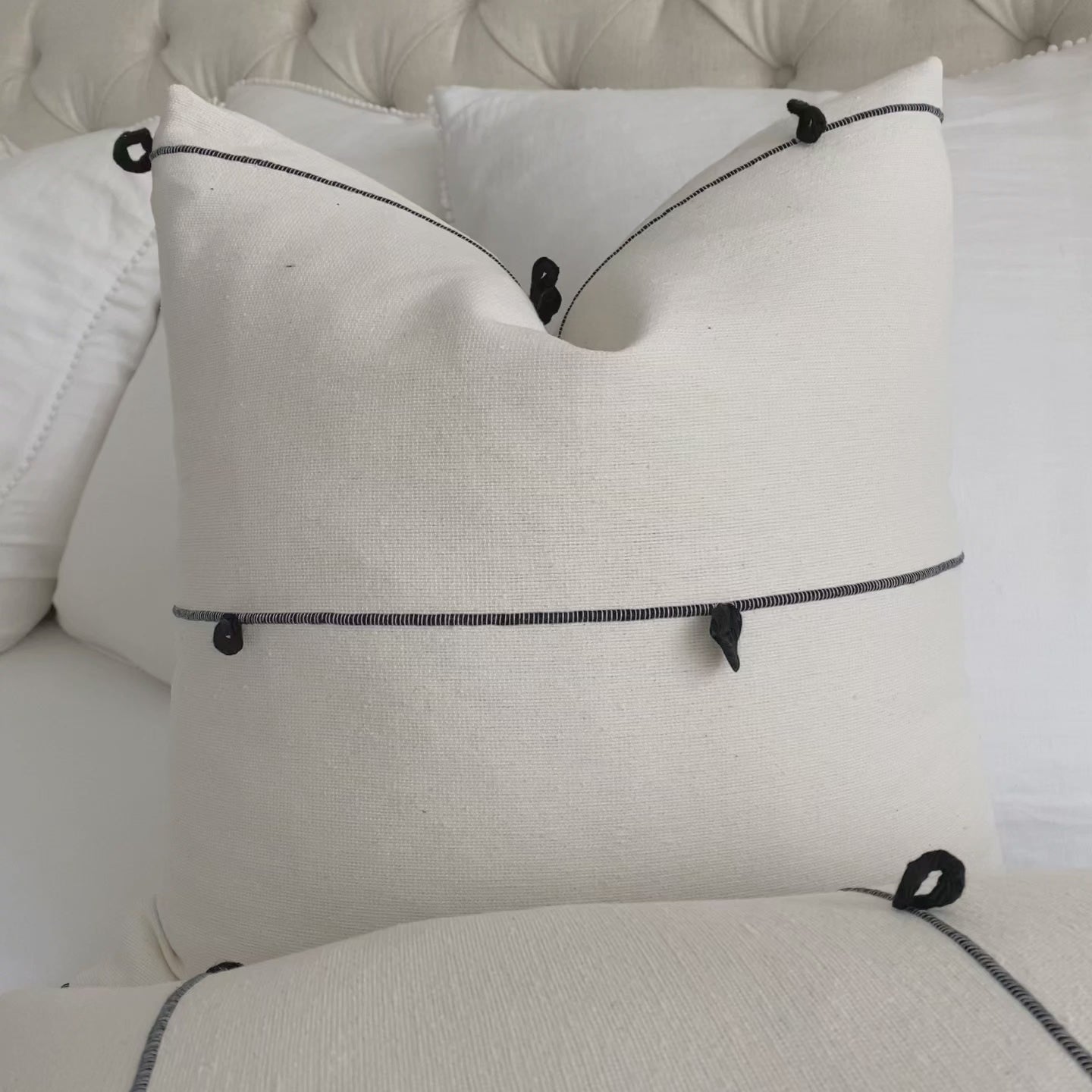 Schumacher Globo Knotted Handwoven Black White Designer Textured Throw Pillow Cover Product Video