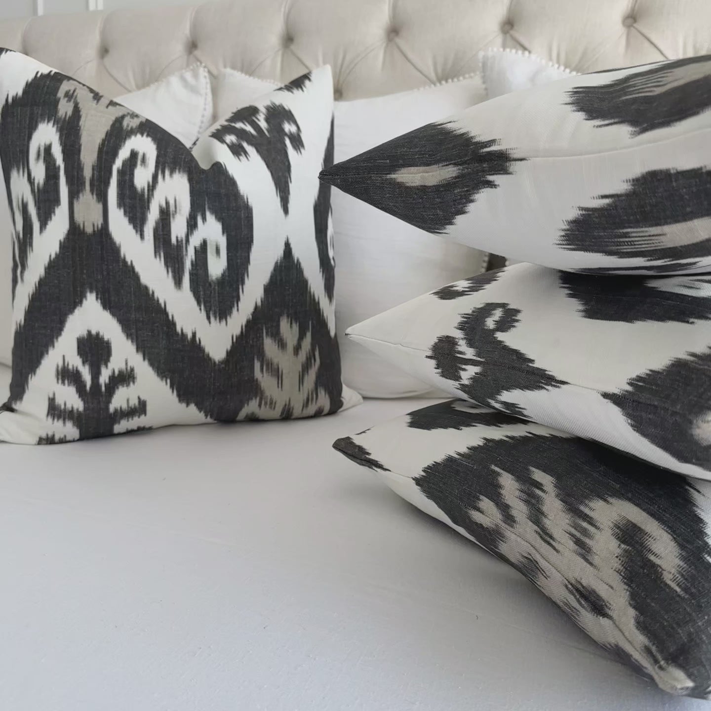 Thibaut Indies Ikat Black Large Scale Bold Graphic Designer Decorative Throw Pillow Cover Product Video