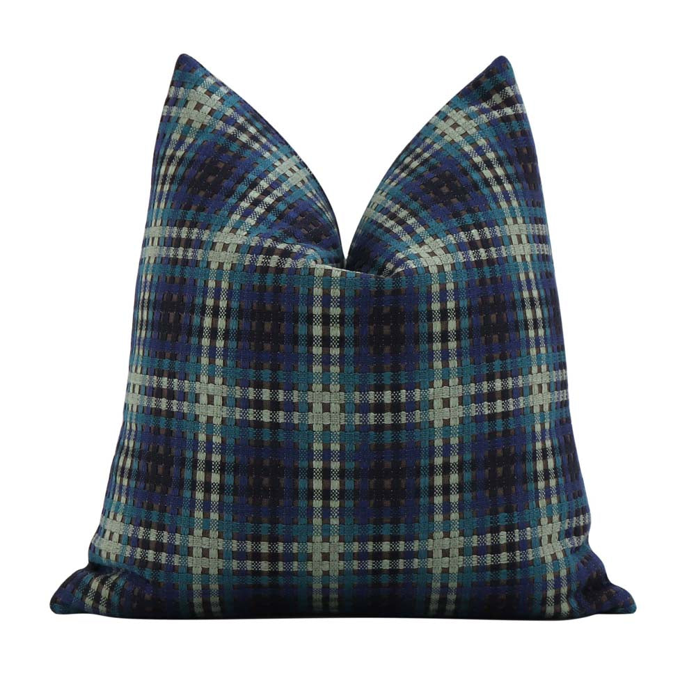 Scalamandre Twiggy Blue Touch Checkered Woven Jacquard Designer Luxury Throw Pillow Cover