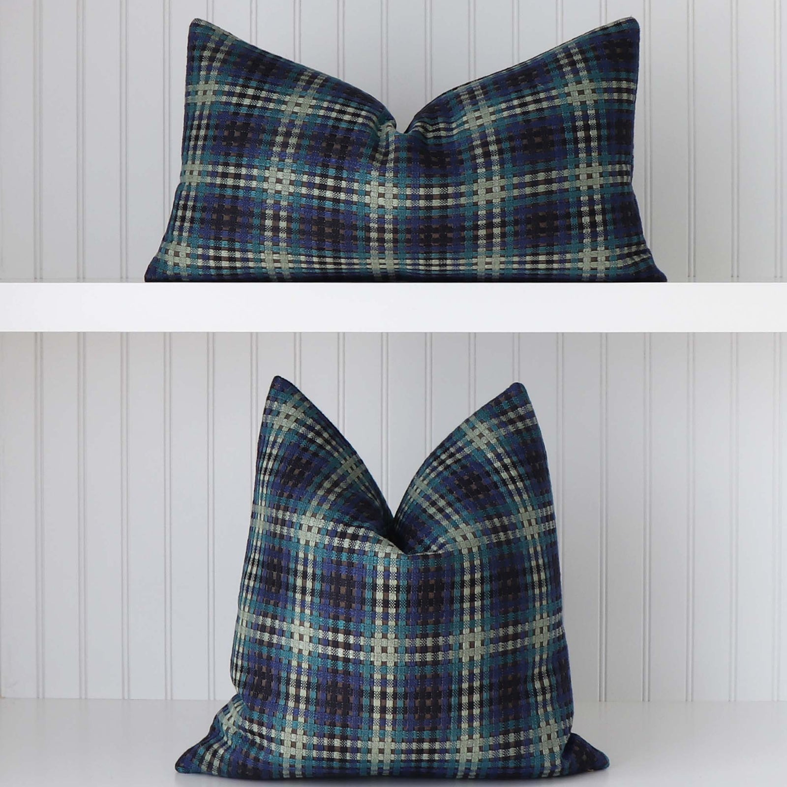 Scalamandre Twiggy Blue Touch Checkered Woven Jacquard Designer Luxury Throw Pillow Cover Square and Lumbar Sizes