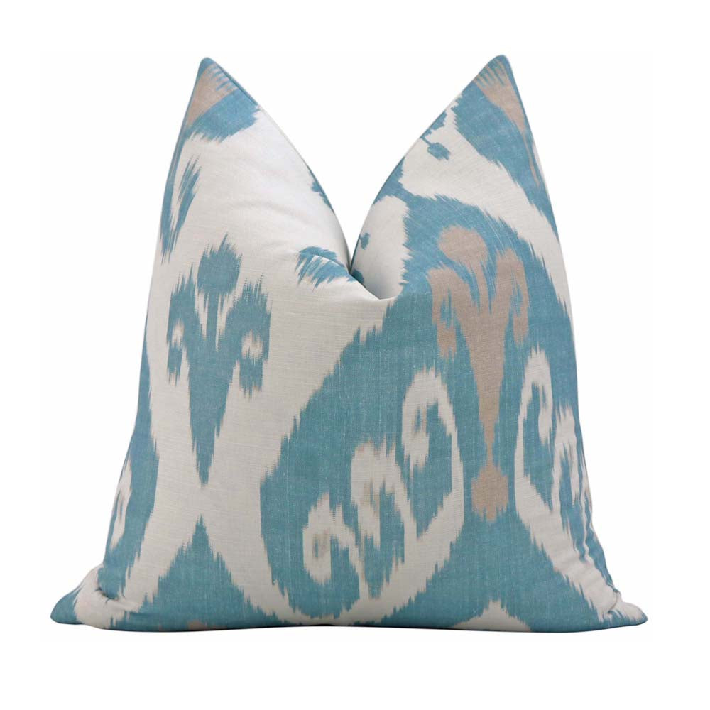 Thibaut Indies Ikat French Blue Large Scale Bold Graphic Designer Decorative Throw Pillow Cover