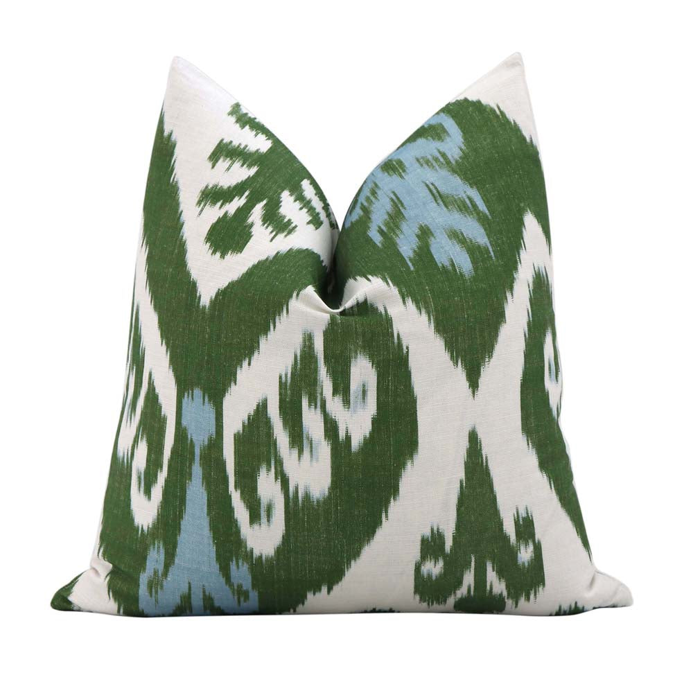 Thibaut Indies Ikat Green Large Scale Bold Graphic Designer Decorative Throw Pillow Cover