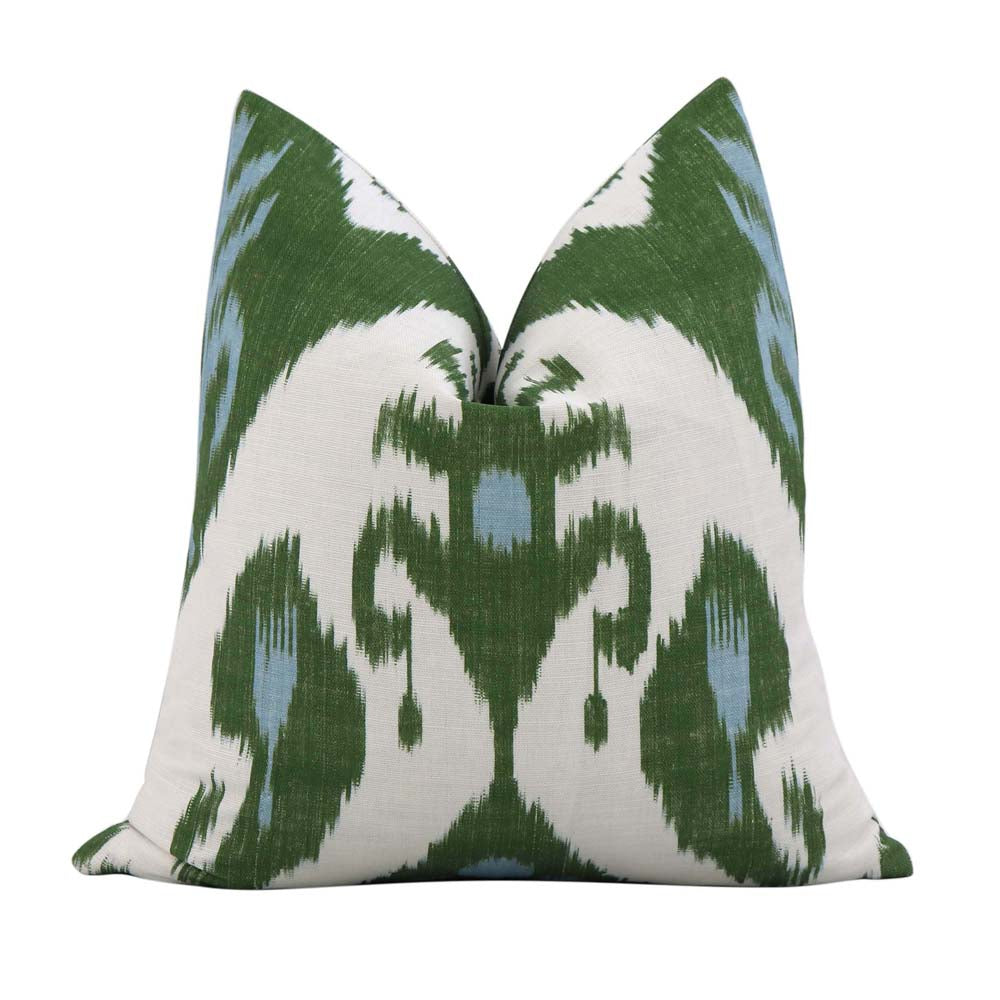 Thibaut Indies Ikat Green Large Scale Bold Graphic Designer Decorative Throw Pillow Cover in 18x18 inch Version A