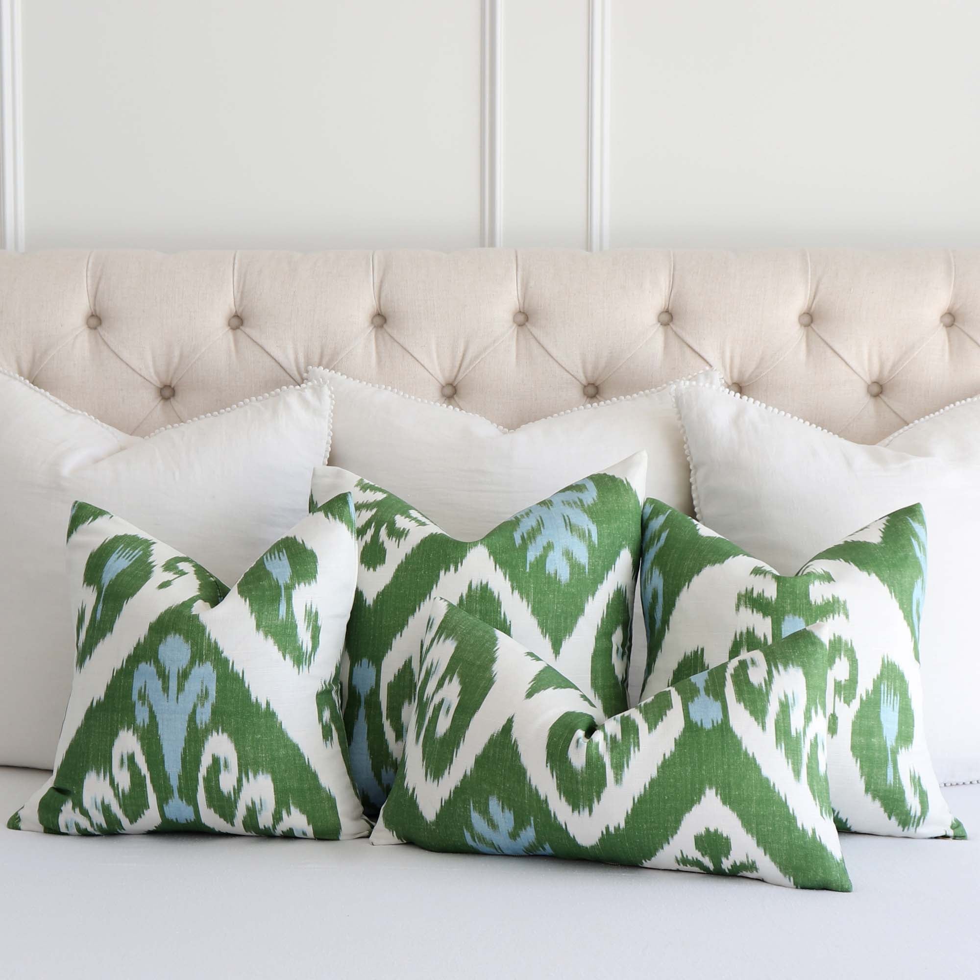 Thibaut Indies Ikat Green Large Scale Bold Graphic Designer Decorative Throw Pillow Cover with Pattern Placement Options