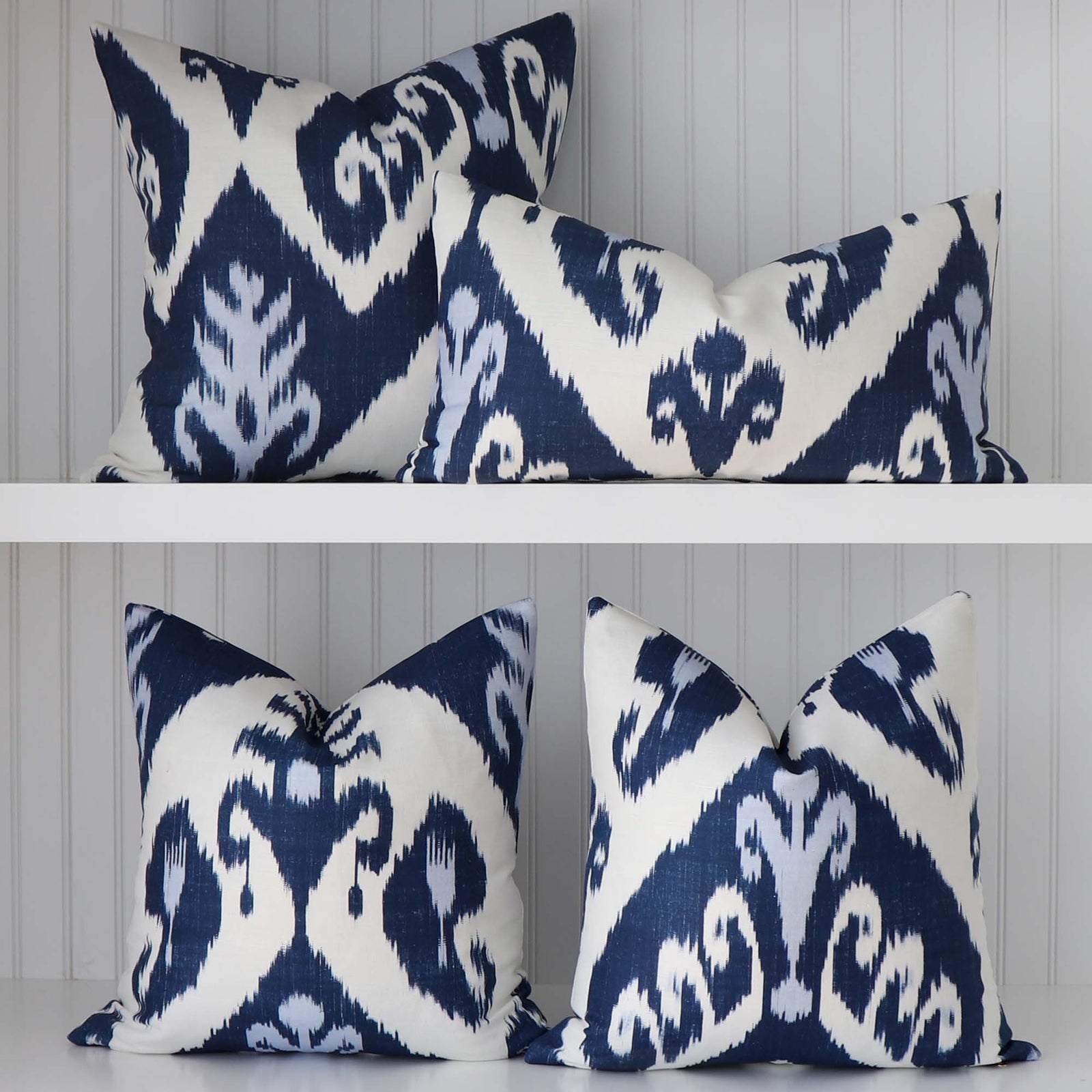 Thibaut Indies Ikat Navy Large Scale Bold Graphic Designer Decorative Throw Pillow Cover with Various Pattern Placements