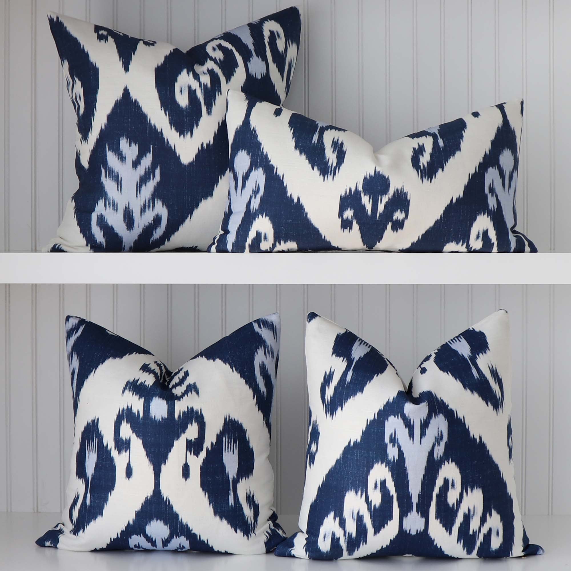 Thibaut Indies Ikat Navy Large Scale Bold Graphic Designer Decorative Throw Pillow Cover with Various Pattern Placements 