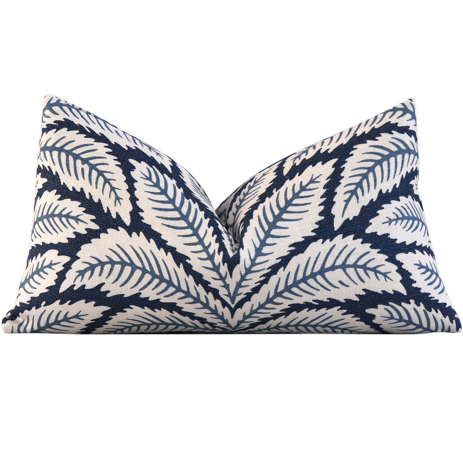 Brunschwig Fils Talavera Indigo Blue Palm Leaf Designer Lumbar Throw Pillow Cover