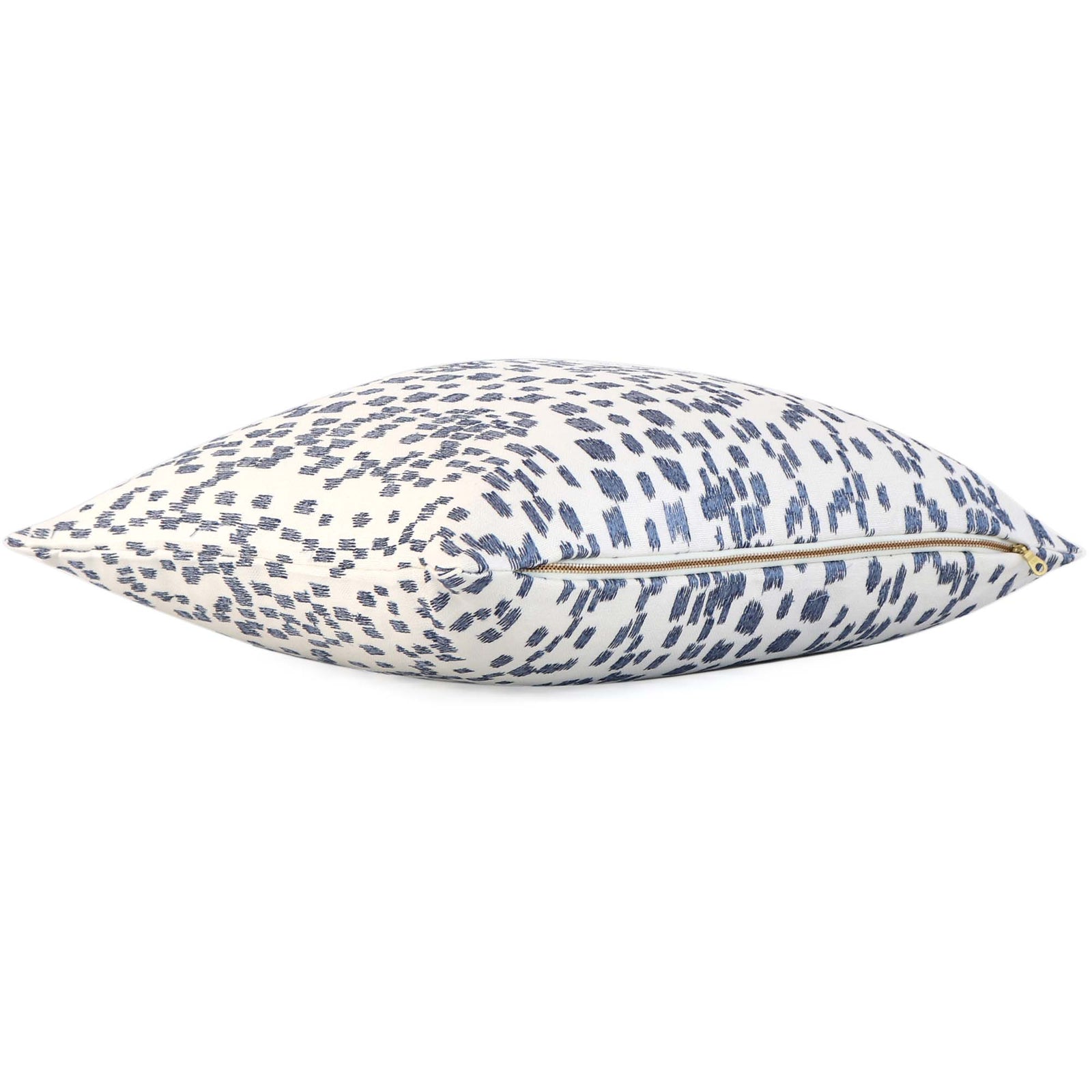 Brunschwig + Fils Les Touches Embroidered Canton Blue Designer Luxury Throw Pillow Cover with Exposed Brass Zipper