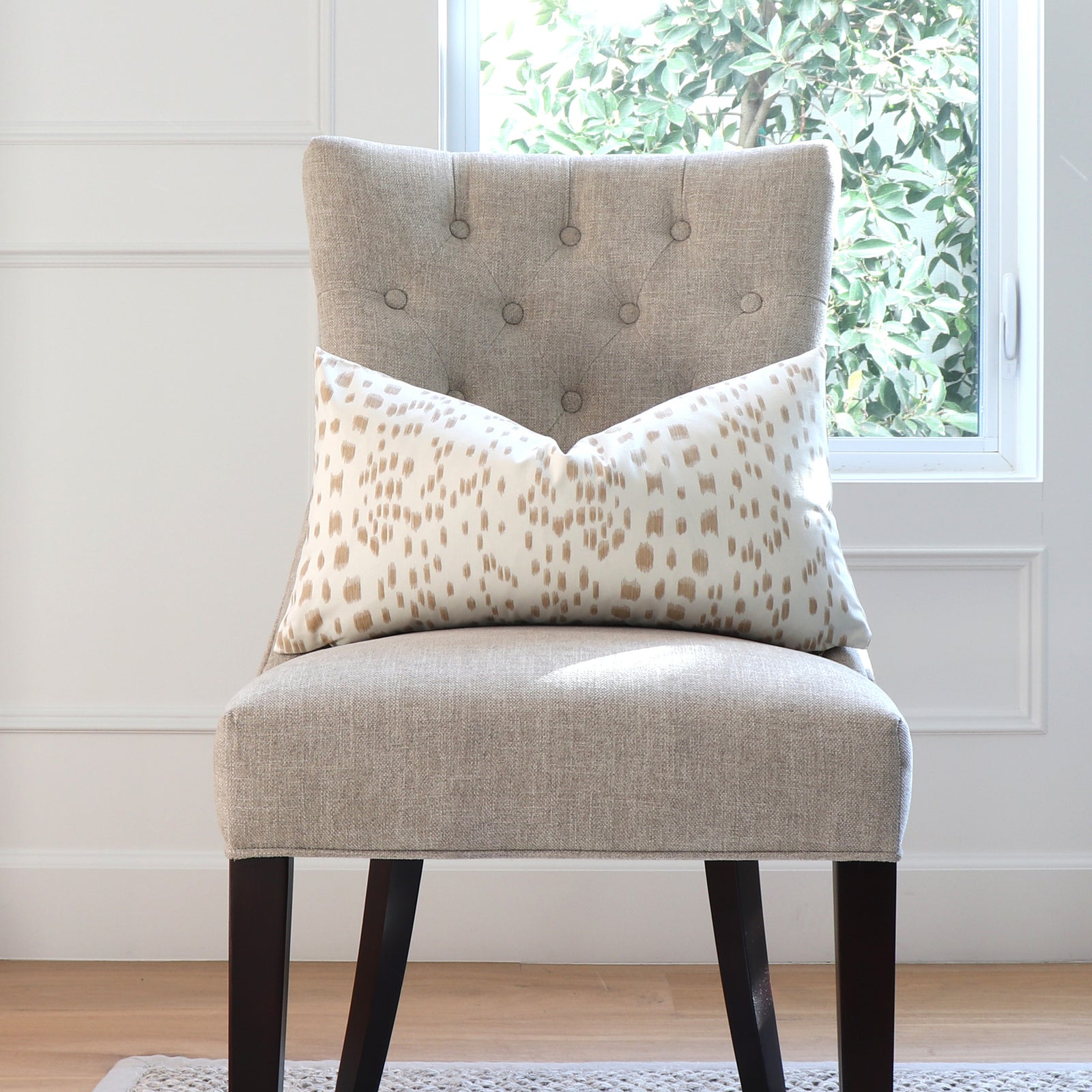 Brunschwig Fils Les Touches Sand Lumbar Throw Pillow Cover on Accent Chair