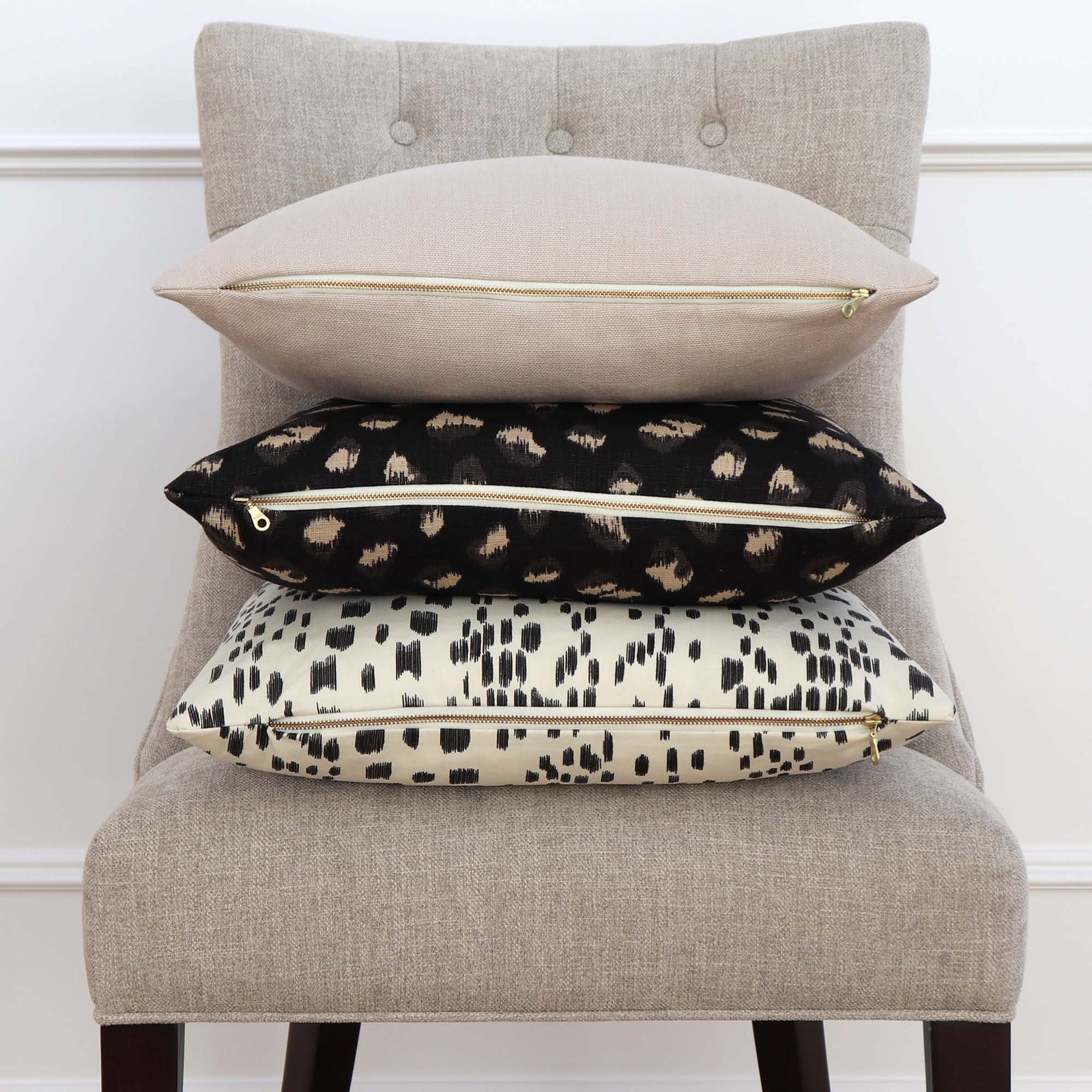 Kelly Wearstler Feline Cheetah Ebony Beige Designer Throw Pillow Cover with Matching Pillows