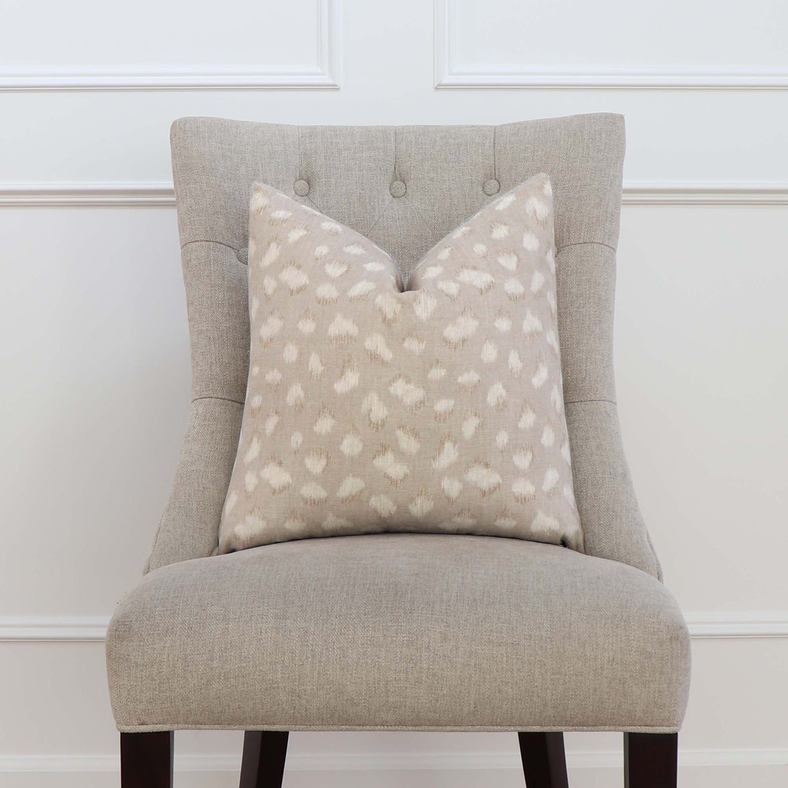 Kelly Wearstler Feline Cheetah Beige Designer Decorative Throw Pillow Cover on Chair in Home