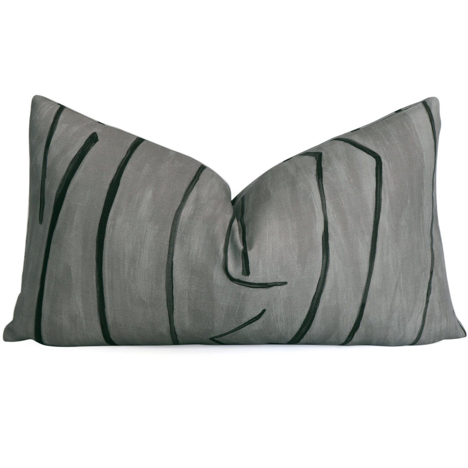 Kelly Wearstler Graffito Graphite Gray Lumbar Throw Pillow Cover
